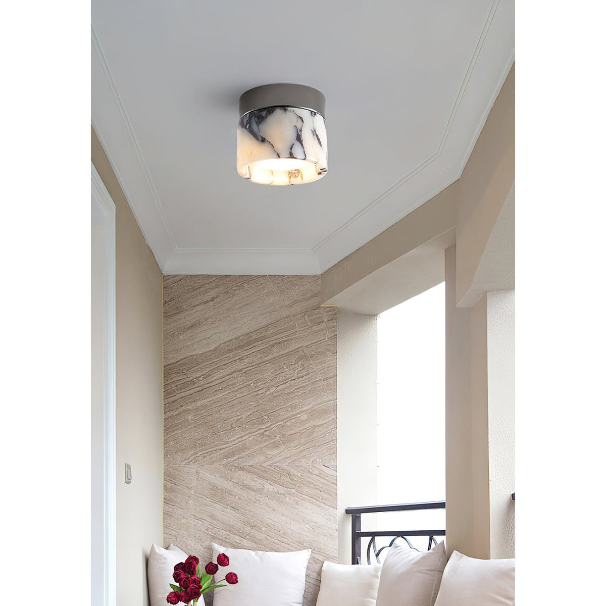 Ronde Plafondlamp Marmer met Glazen Kap Moderne Verlichting voor Woonkamer Slaapkamer Hal en Eetkamer | Sansoti