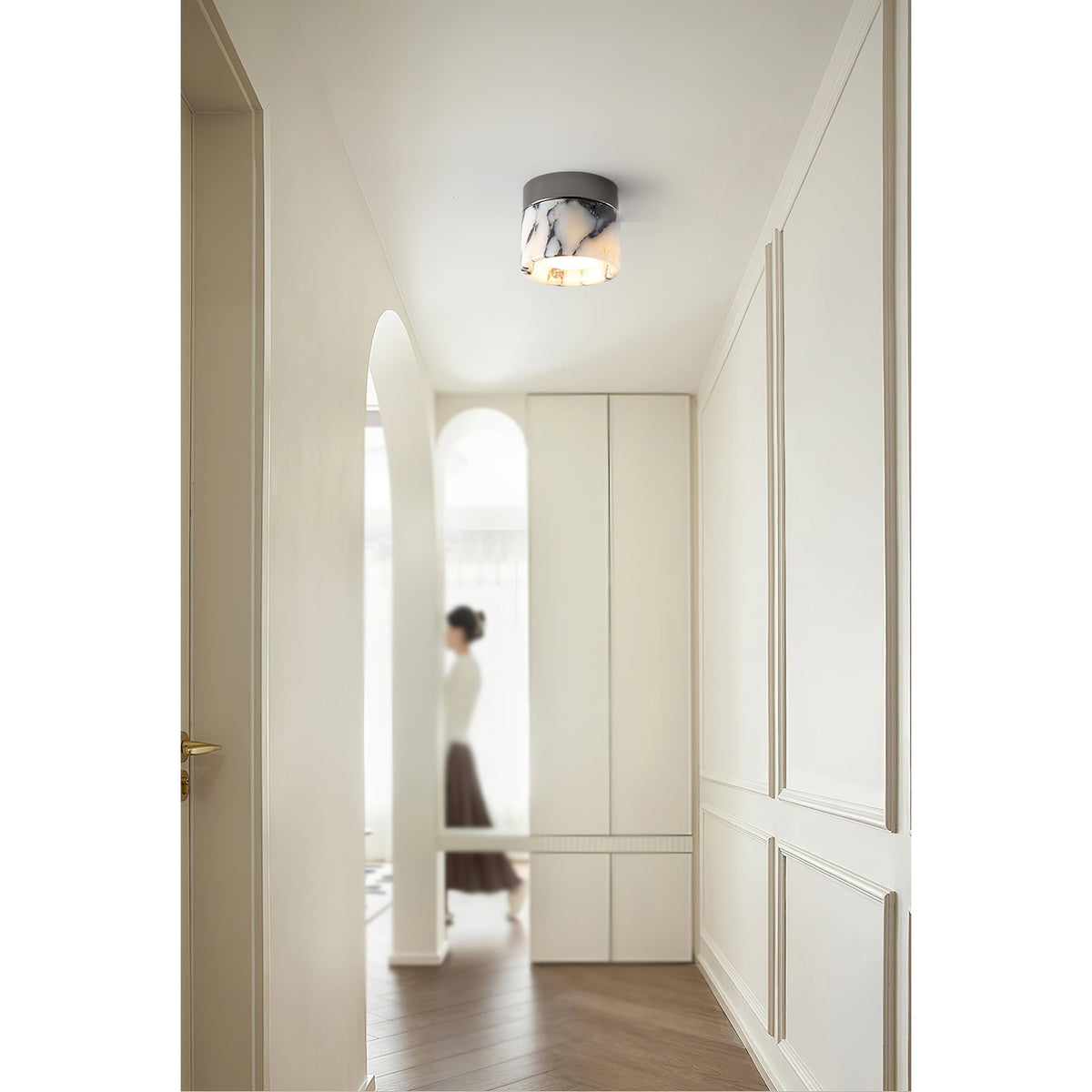 Ronde Plafondlamp Marmer met Glazen Kap Moderne Verlichting voor Woonkamer Slaapkamer Hal en Eetkamer | Sansoti