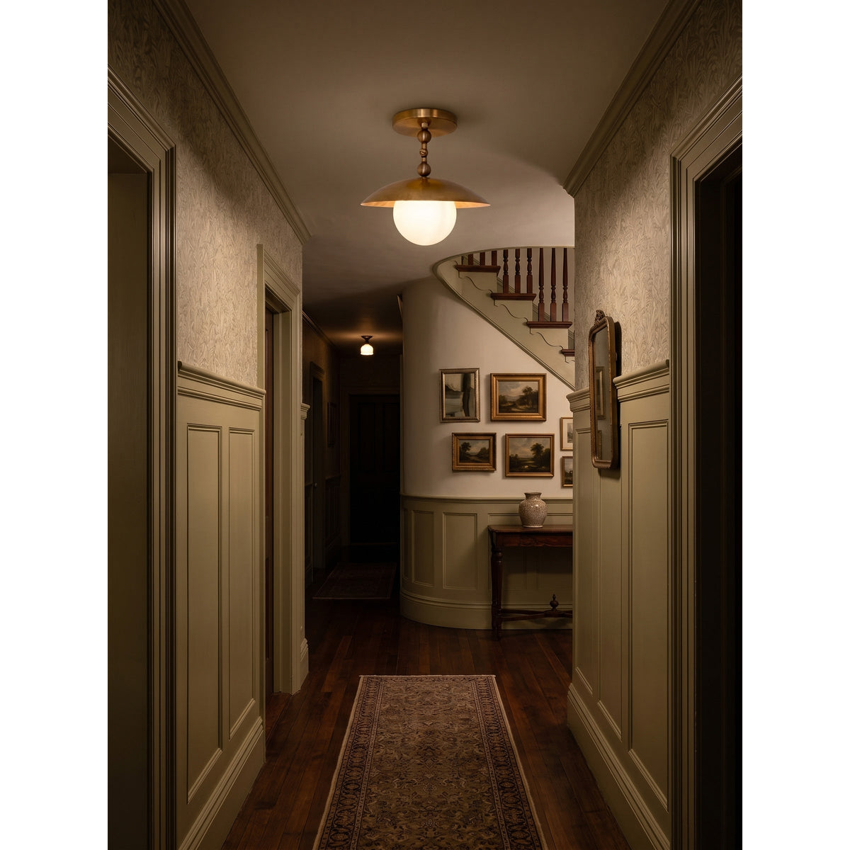Ceiling Light with Glass Shade and Brass Finish, 25,5 cm, Luxury Decorative Lighting for Hallway, Corridor and Living Room | Sansoti