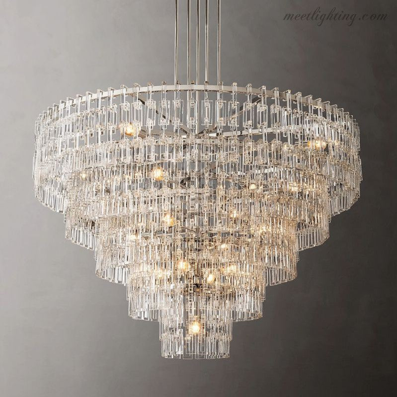 Kristallkronleuchter 155 cm fünf Ebenen 17 Lichtquellen Stahl Glas Luxuriöse Beleuchtung Esszimmer Eingangsbereich Lobby | Sansoti