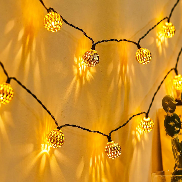 Solar-Lichterkette mit marokkanischen Kugeln Gartenbeleuchtung 5–12 m warmweißes LED-Stimmungslicht für den Außenbereich | Sansoti