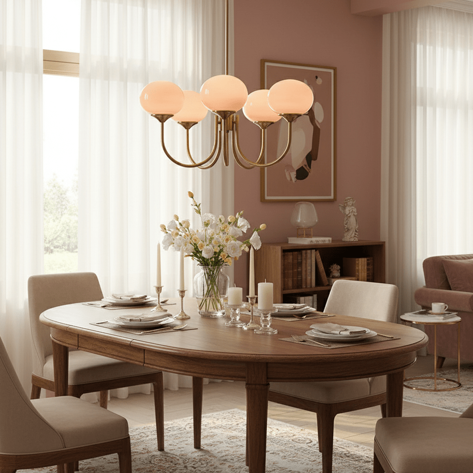 Lustre en Verre Avec Boules Roses, Blanches Ou Crème Et Cadre Doré Ou Chromé Lustre Design Moderne Avec 3 Ou 5 Points Lumineux Pour Salon Et Salle à Manger | Restfield