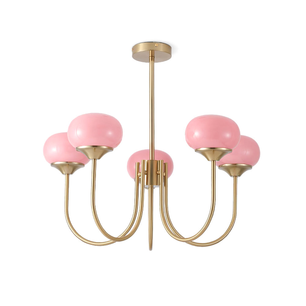 Lustre en Verre Avec Boules Roses, Blanches Ou Crème Et Cadre Doré Ou Chromé Lustre Design Moderne Avec 3 Ou 5 Points Lumineux Pour Salon Et Salle à Manger | Restfield