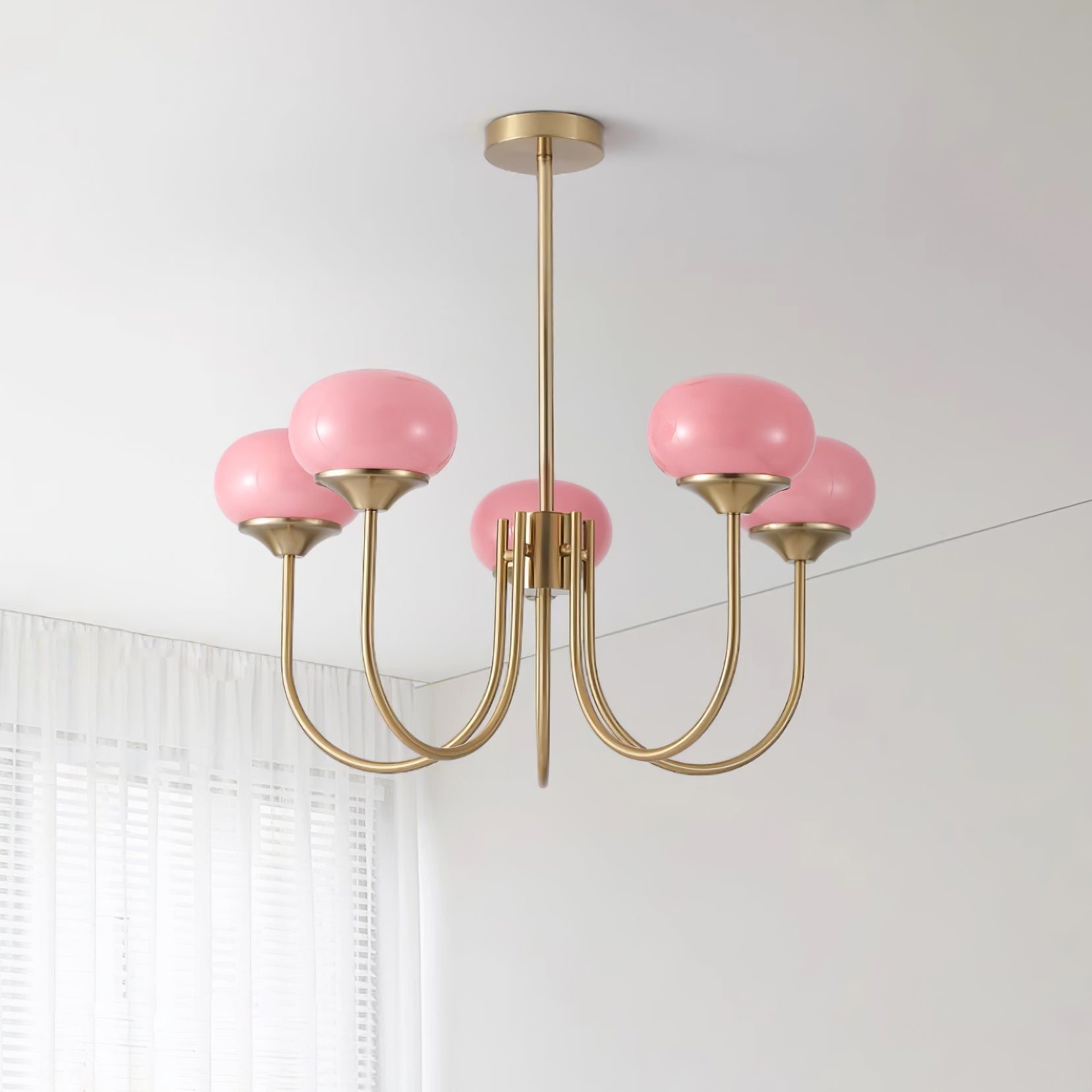 Lustre en Verre Avec Boules Roses, Blanches Ou Crème Et Cadre Doré Ou Chromé Lustre Design Moderne Avec 3 Ou 5 Points Lumineux Pour Salon Et Salle à Manger | Restfield