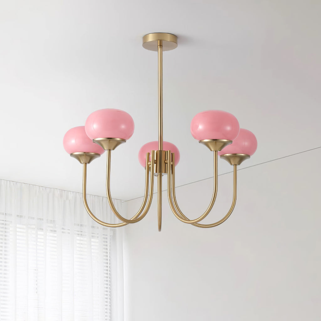 Lustre en Verre Avec Boules Roses, Blanches Ou Crème Et Cadre Doré Ou Chromé Lustre Design Moderne Avec 3 Ou 5 Points Lumineux Pour Salon Et Salle à Manger | Restfield