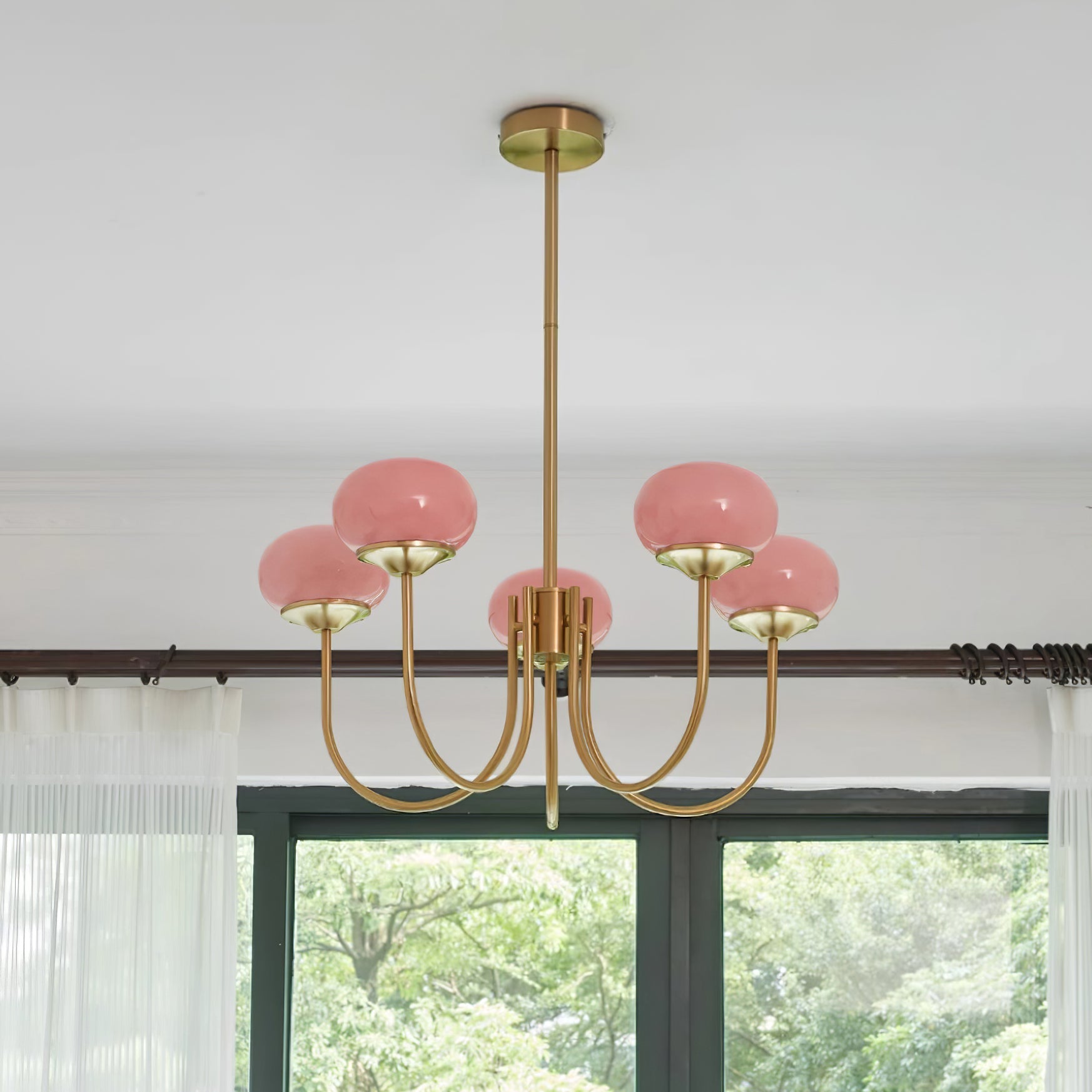 Lustre en Verre Avec Boules Roses, Blanches Ou Crème Et Cadre Doré Ou Chromé Lustre Design Moderne Avec 3 Ou 5 Points Lumineux Pour Salon Et Salle à Manger | Restfield