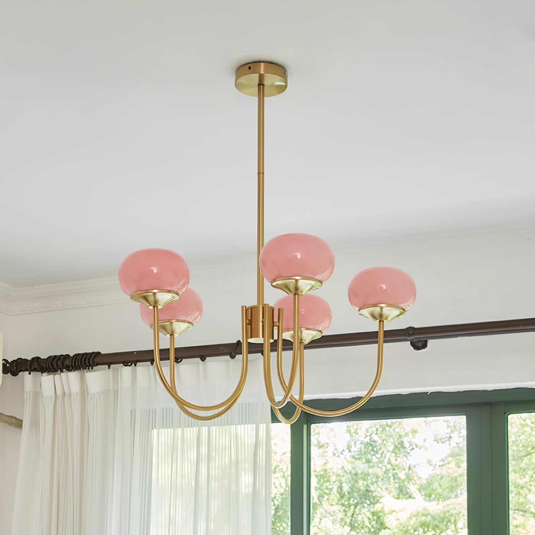 Lustre en Verre Avec Boules Roses, Blanches Ou Crème Et Cadre Doré Ou Chromé Lustre Design Moderne Avec 3 Ou 5 Points Lumineux Pour Salon Et Salle à Manger | Restfield