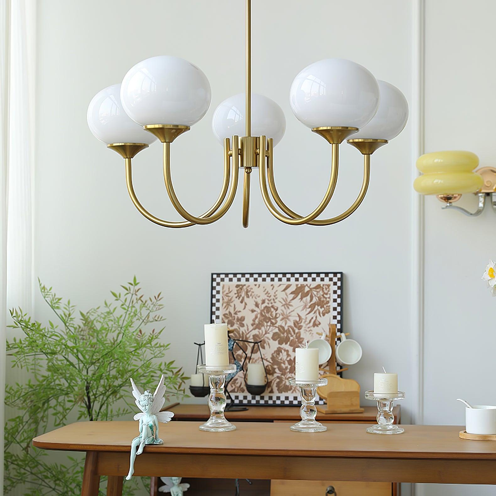 Lustre en Verre Avec Boules Roses, Blanches Ou Crème Et Cadre Doré Ou Chromé Lustre Design Moderne Avec 3 Ou 5 Points Lumineux Pour Salon Et Salle à Manger | Restfield