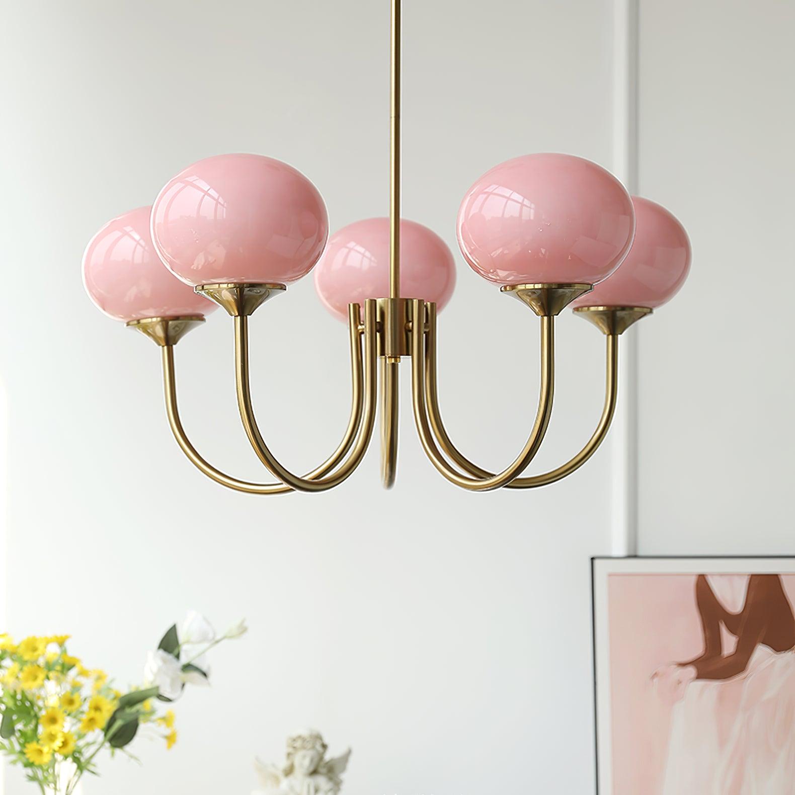 Plafondlamp Glas Roze Goud Retro 3 of 5 Lichts Hanglamp Woonkamer Slaapkamer Eetkamer Luxe | Sansoti