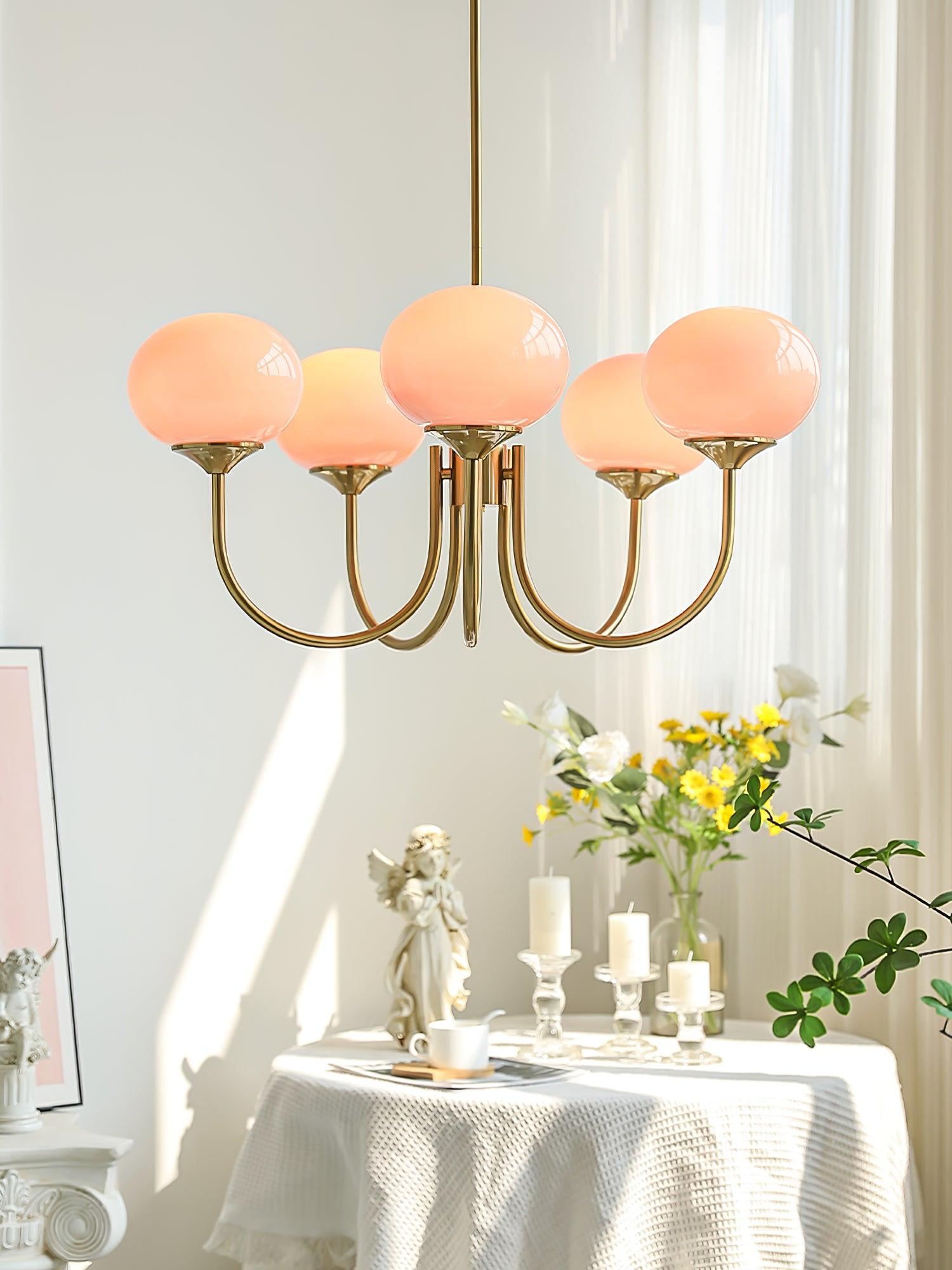 Lustre en Verre Avec Boules Roses, Blanches Ou Crème Et Cadre Doré Ou Chromé Lustre Design Moderne Avec 3 Ou 5 Points Lumineux Pour Salon Et Salle à Manger | Restfield