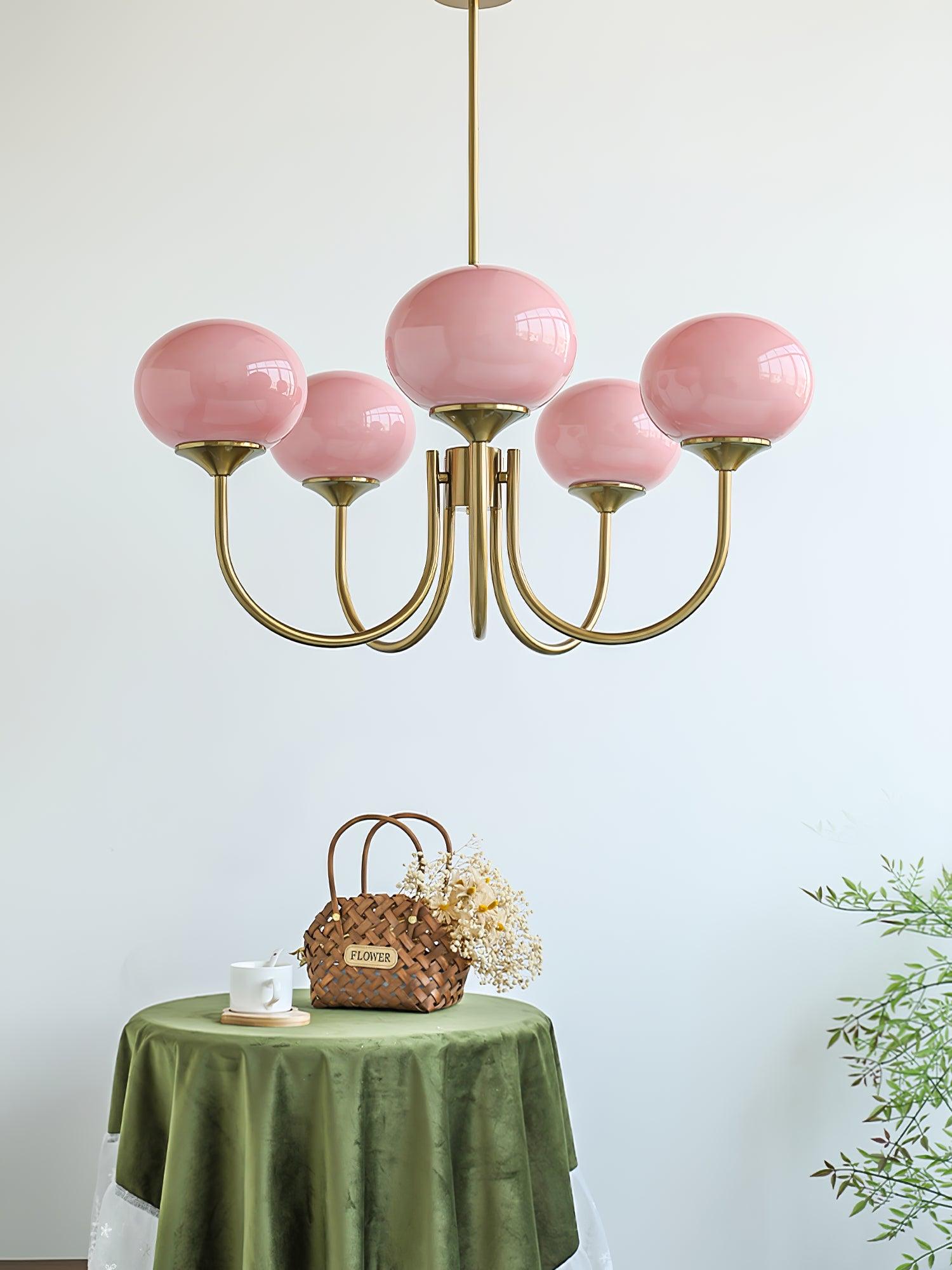 Plafondlamp Glas Roze Goud Retro 3 of 5 Lichts Hanglamp Woonkamer Slaapkamer Eetkamer Luxe | Sansoti