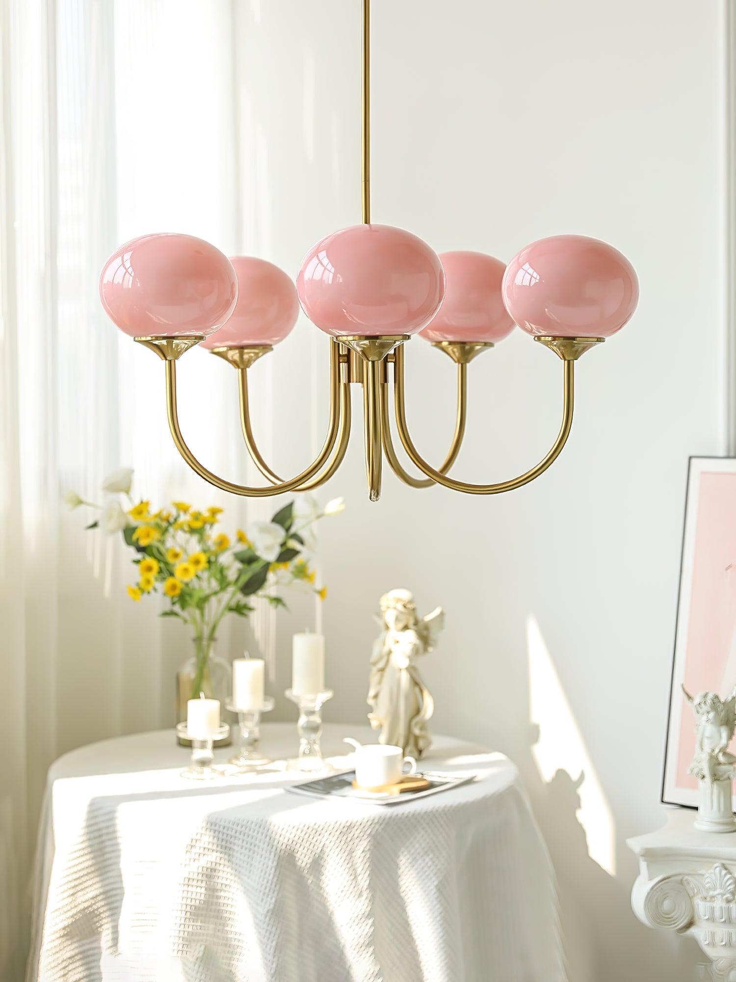 Plafondlamp Glas Roze Goud Retro 3 of 5 Lichts Hanglamp Woonkamer Slaapkamer Eetkamer Luxe | Sansoti