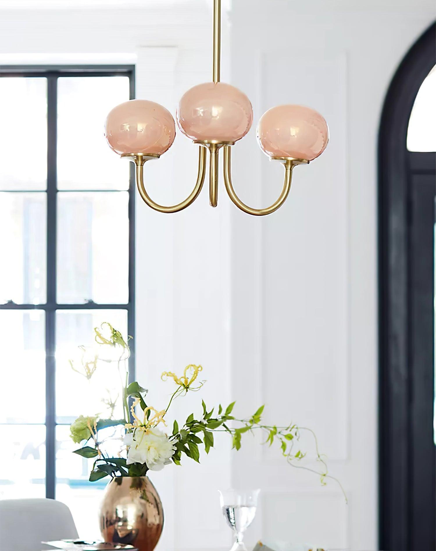 Lustre en Verre Avec Boules Roses, Blanches Ou Crème Et Cadre Doré Ou Chromé Lustre Design Moderne Avec 3 Ou 5 Points Lumineux Pour Salon Et Salle à Manger | Restfield
