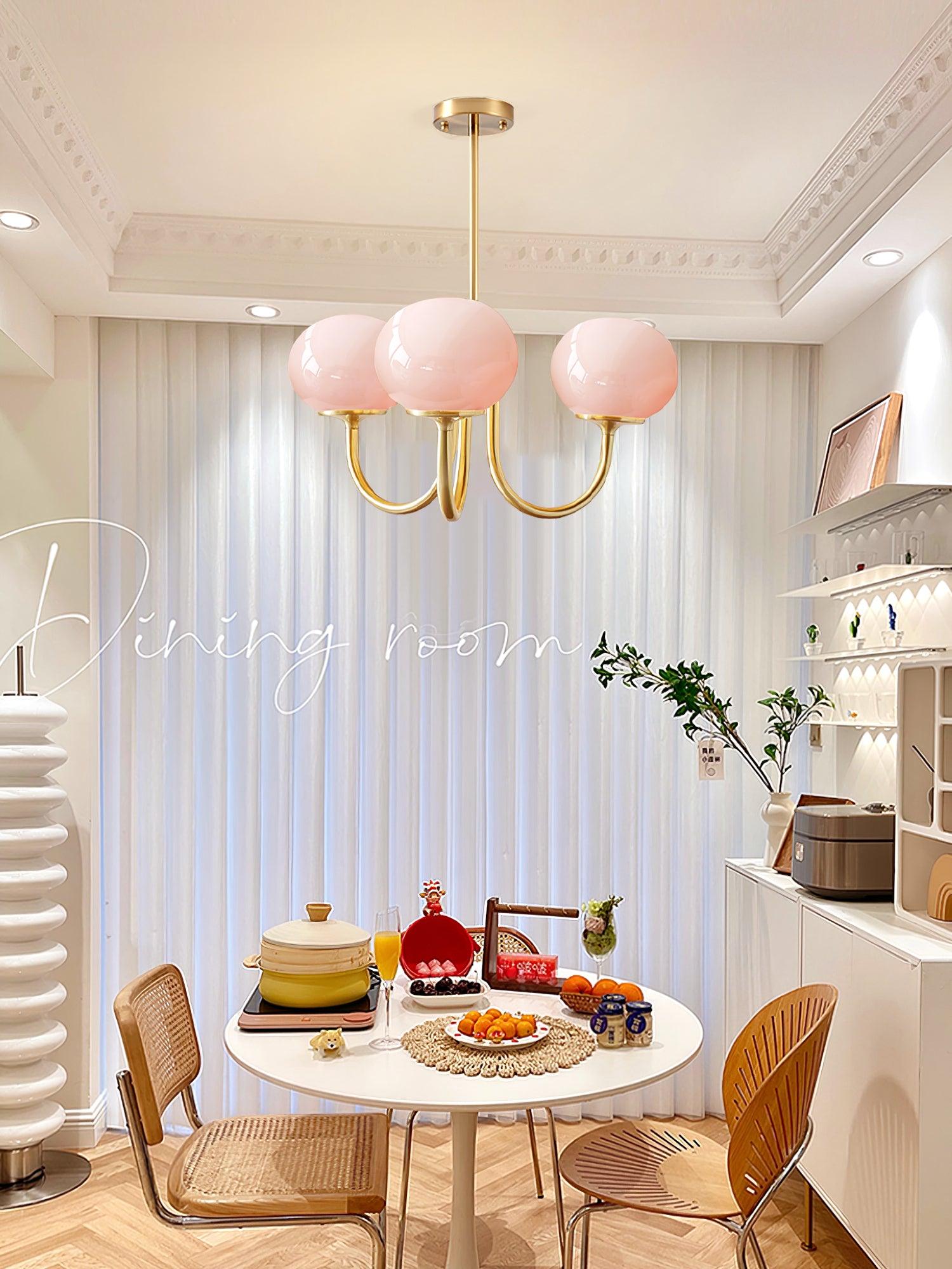 Lustre en Verre Avec Boules Roses, Blanches Ou Crème Et Cadre Doré Ou Chromé Lustre Design Moderne Avec 3 Ou 5 Points Lumineux Pour Salon Et Salle à Manger | Restfield