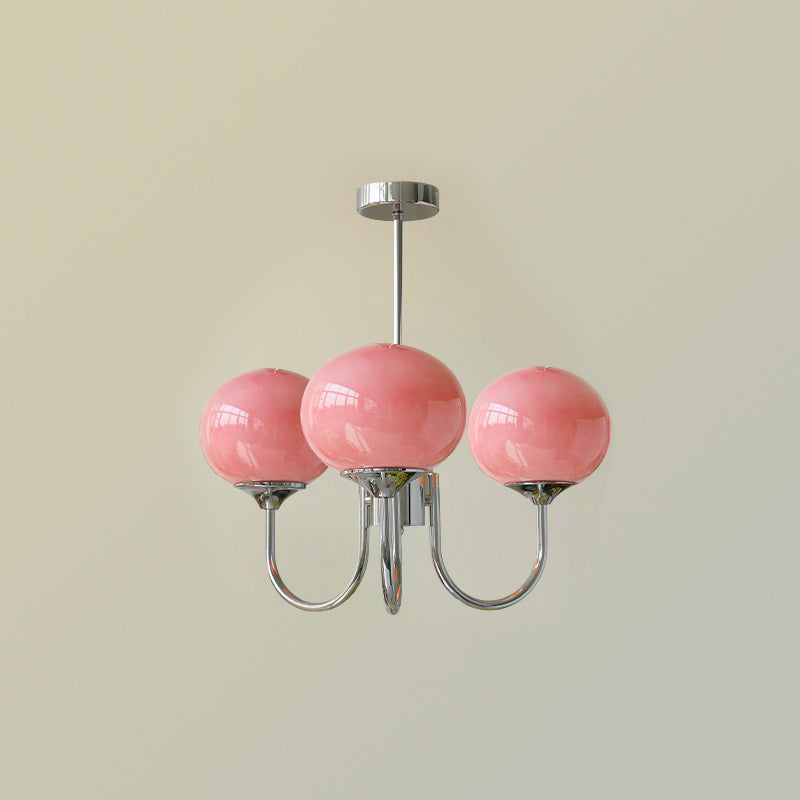 Lustre en Verre Avec Boules Roses, Blanches Ou Crème Et Cadre Doré Ou Chromé Lustre Design Moderne Avec 3 Ou 5 Points Lumineux Pour Salon Et Salle à Manger | Restfield