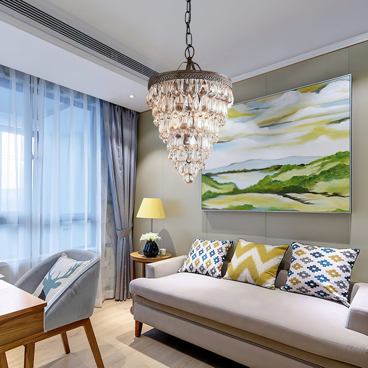 Lustre en cristal avec finition bronze antique et suspension à chaîne – Éclairage décoratif exclusif | Sansoti