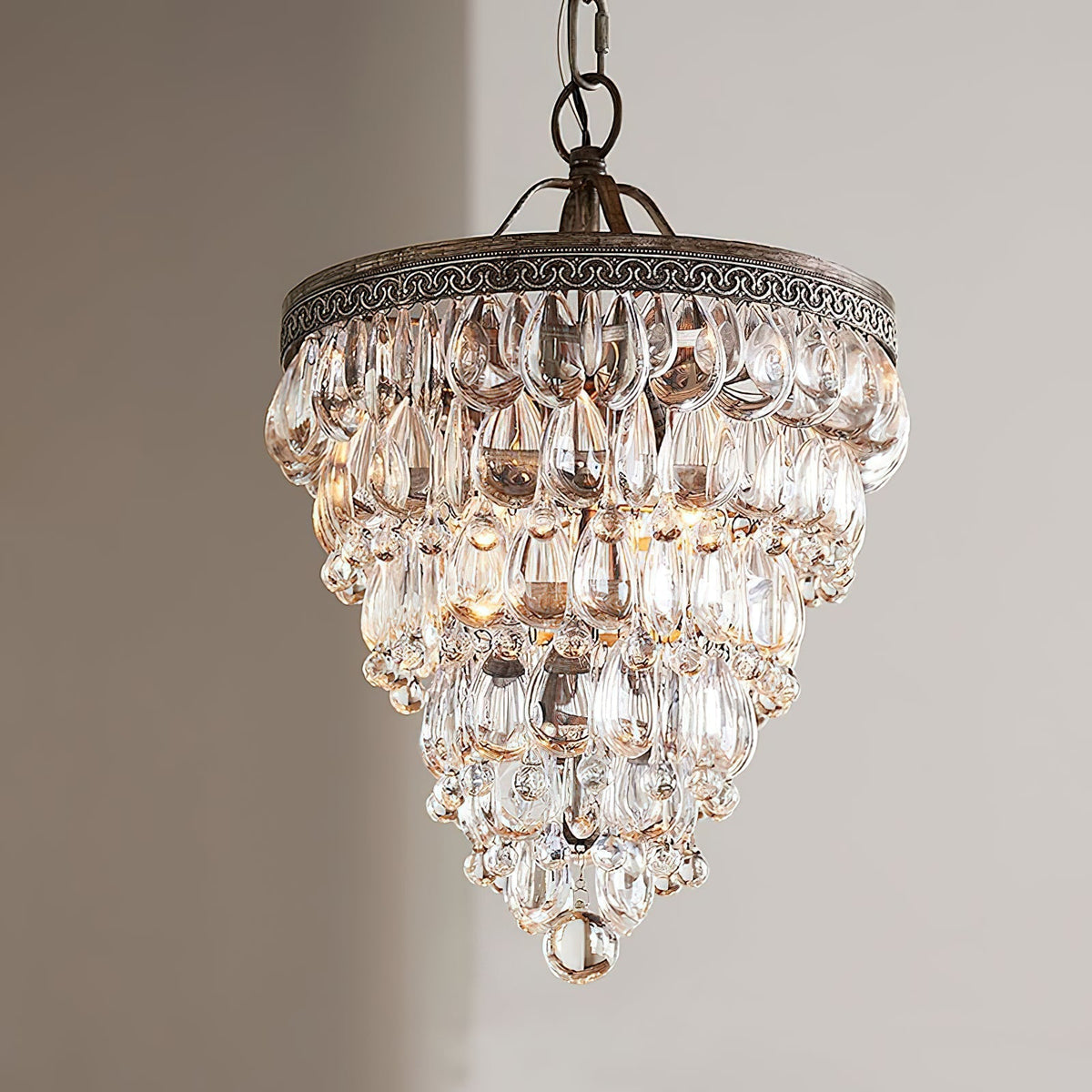 Lustre en cristal avec finition bronze antique et suspension à chaîne – Éclairage décoratif exclusif | Sansoti