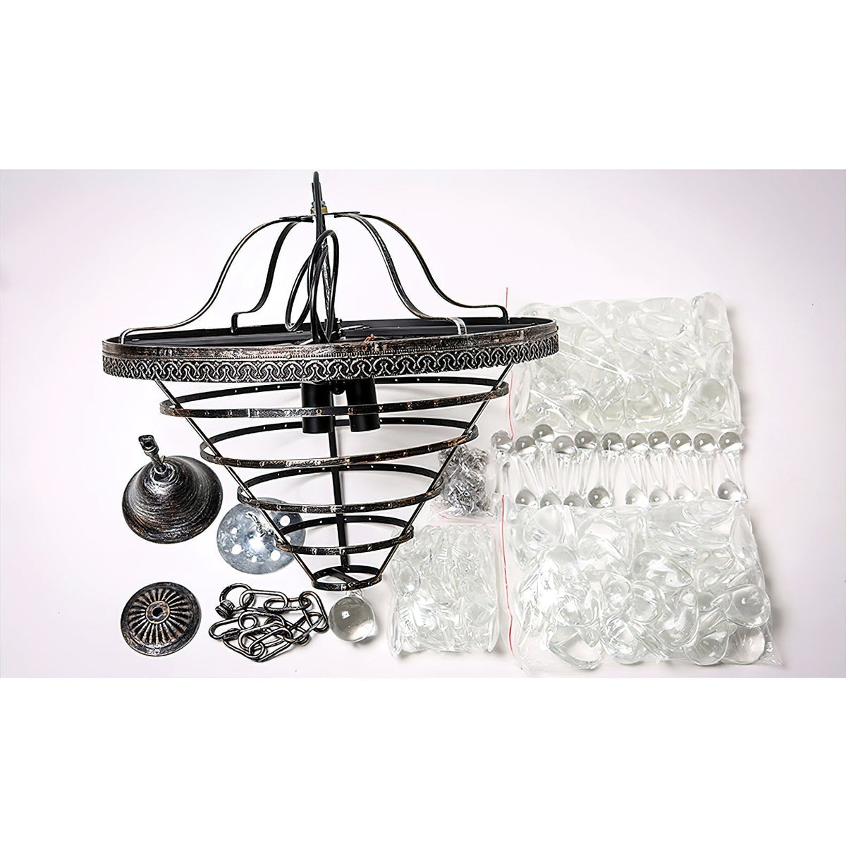 Lustre en cristal avec finition bronze antique et suspension à chaîne – Éclairage décoratif exclusif | Sansoti