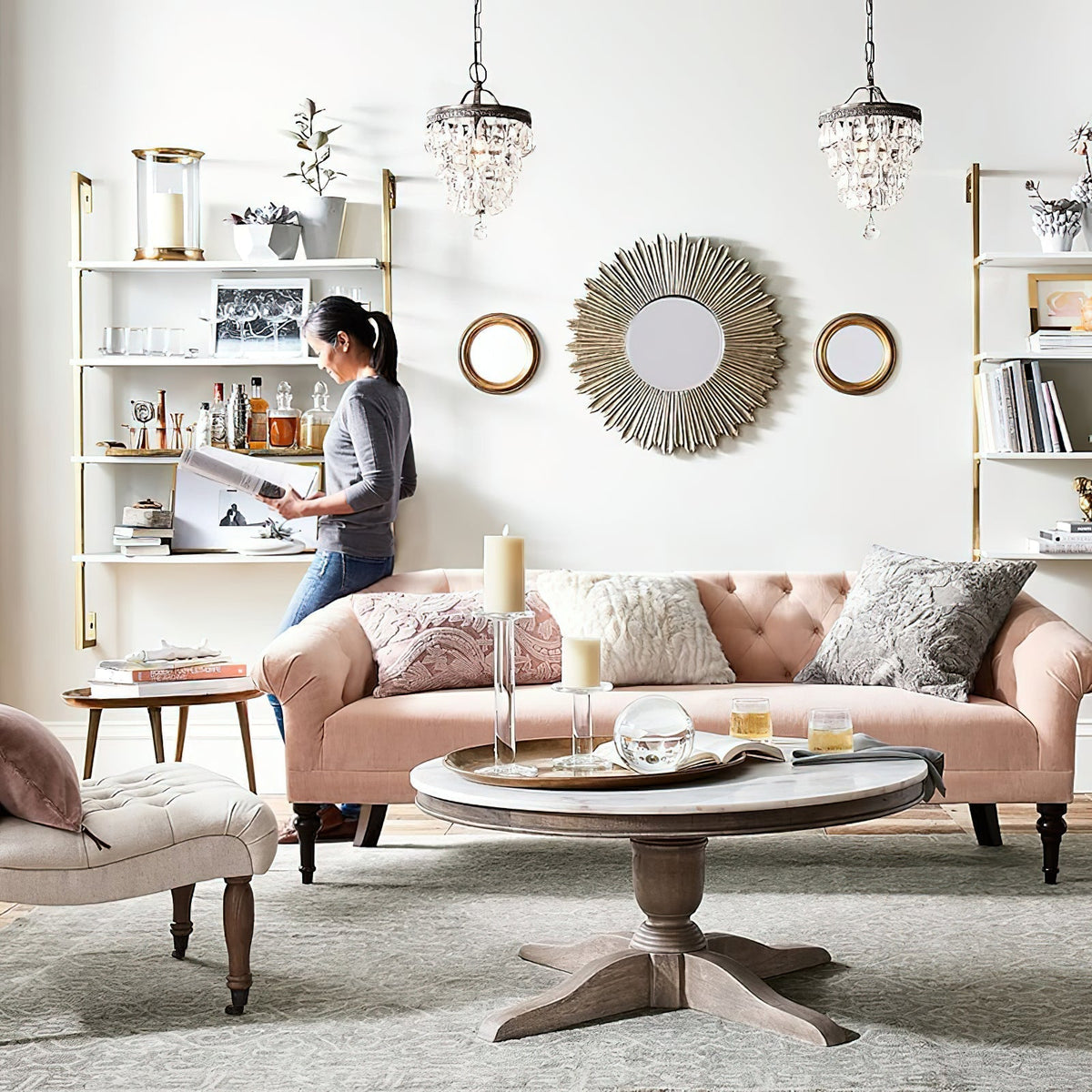 Lustre en cristal avec finition bronze antique et suspension à chaîne – Éclairage décoratif exclusif | Sansoti