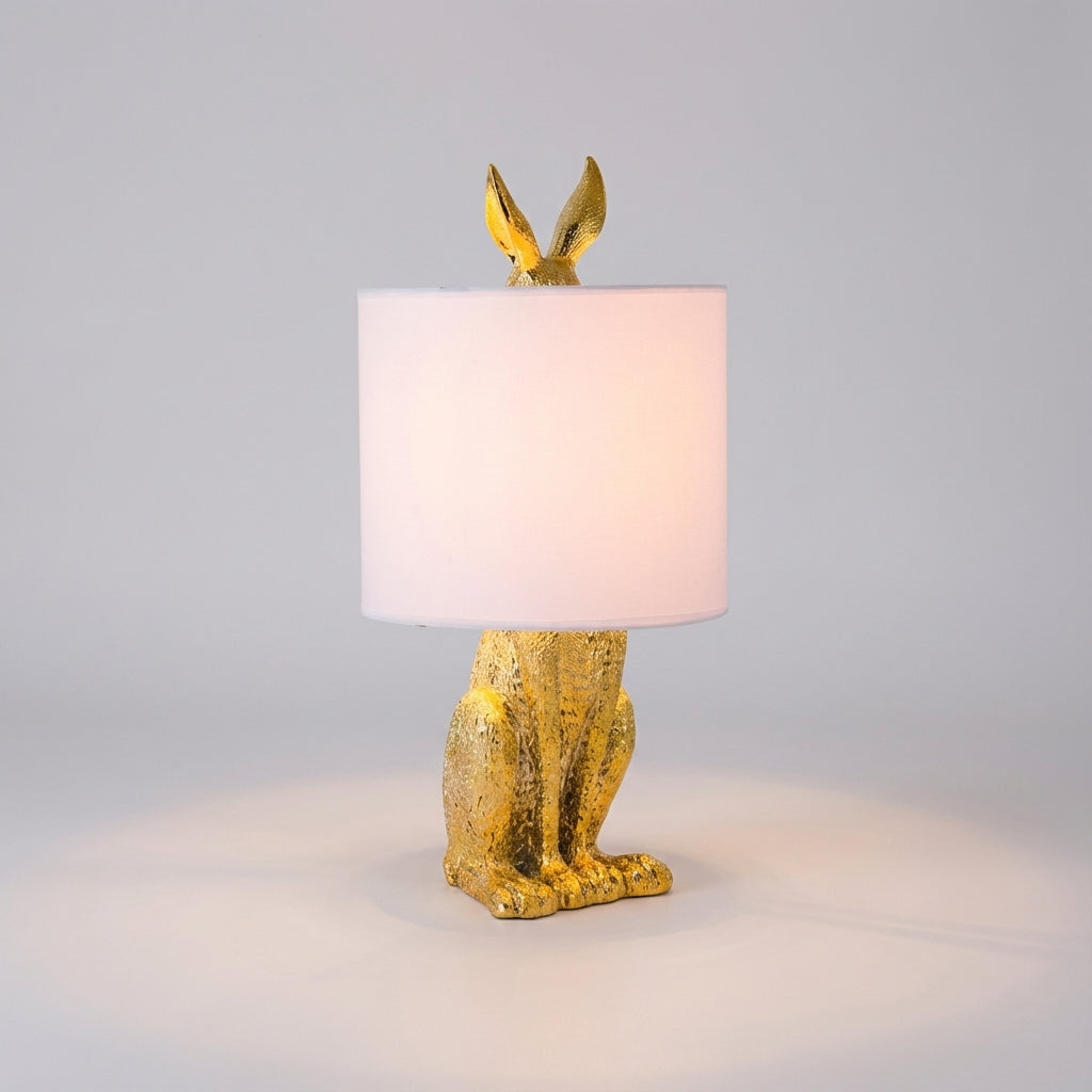 Tafellamp Konijn Goud Resin Linnen Kap E27 50cm Woonkamer Slaapkamer Decoratieve Nachtkastlamp Dierenlamp Sfeerverlichting | Sansoti