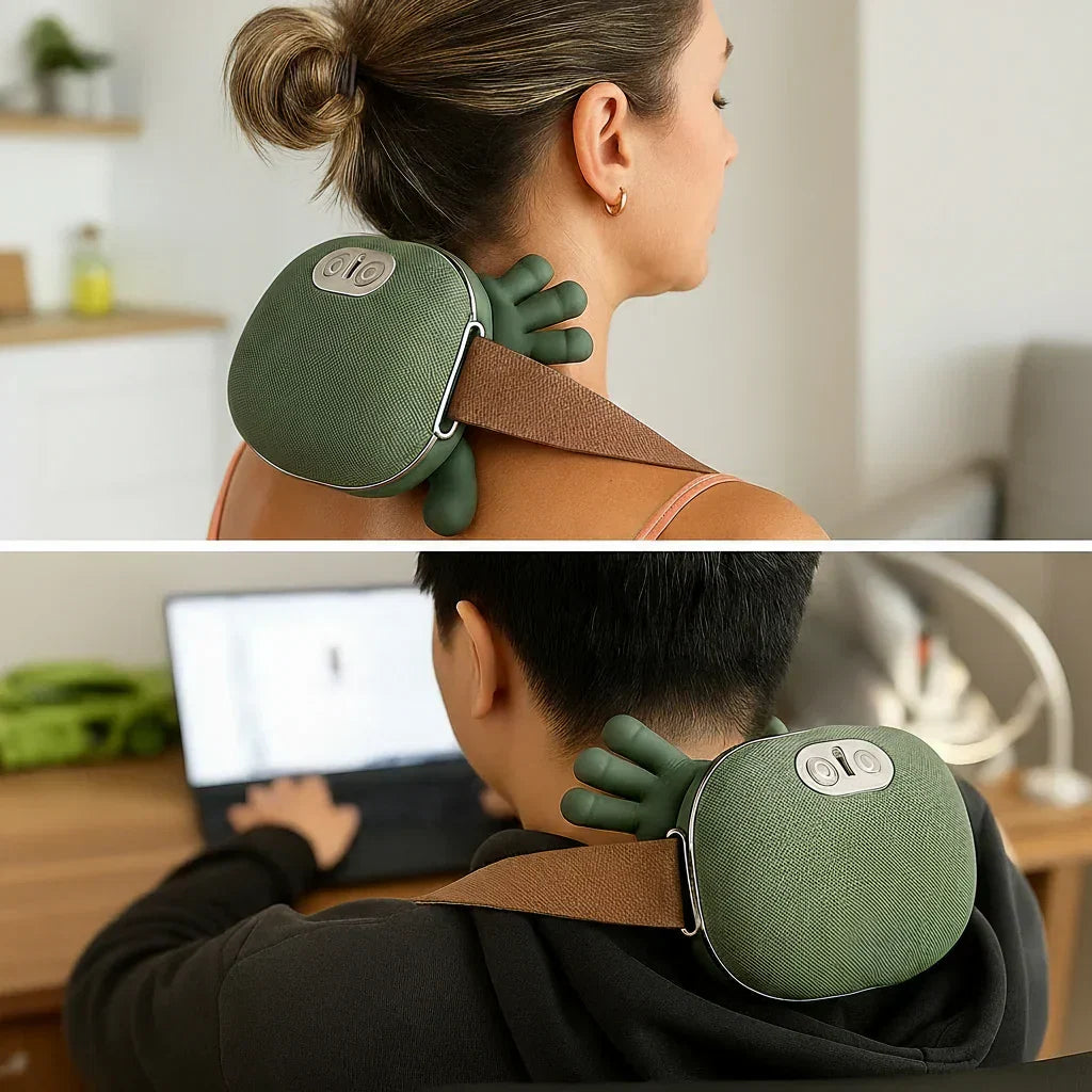 Nekmassager met Warmtefunctie Draadloos Vibratie Therapie Spierspanning Verlichting Ontspanning Wellness | Sansoti
