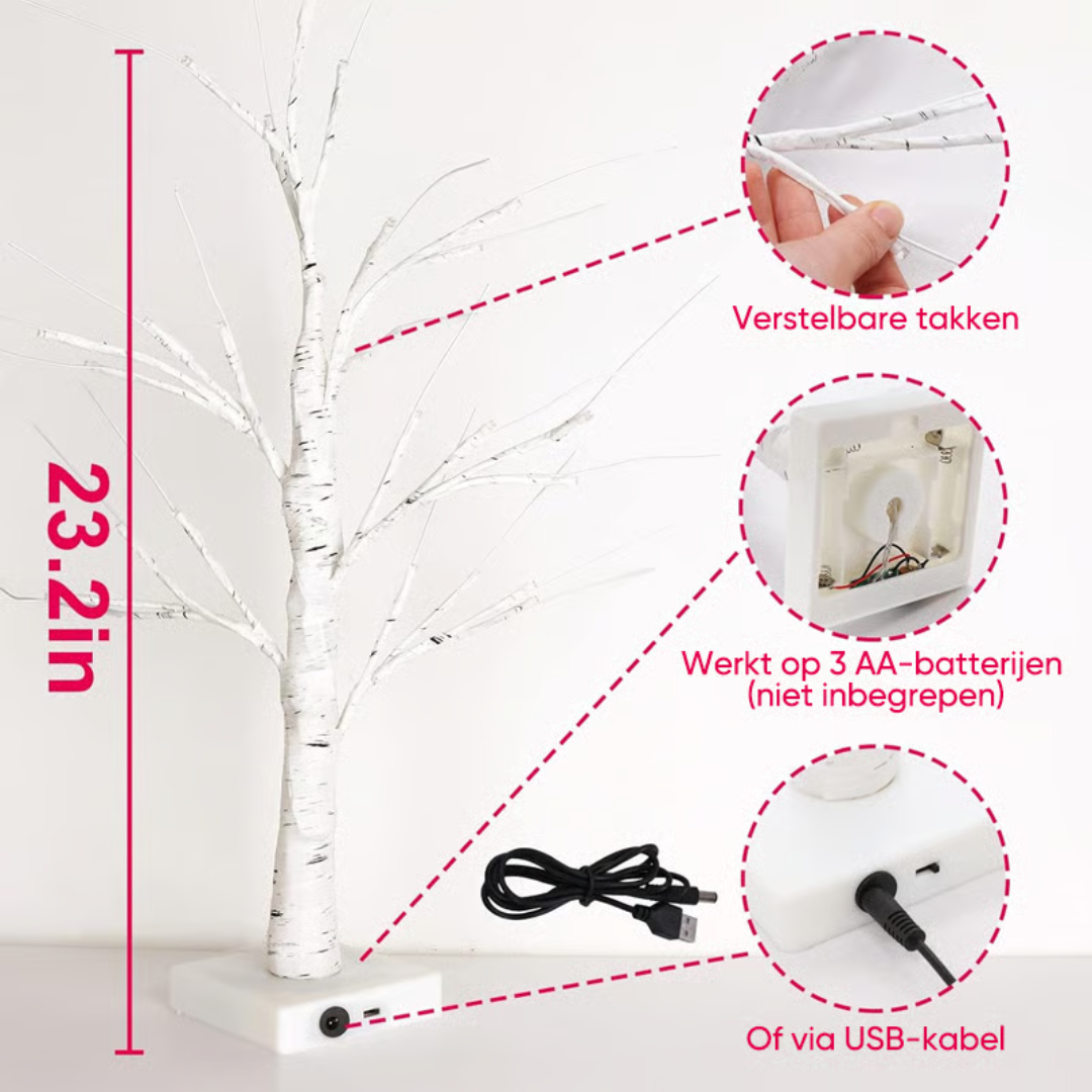 LED Birch Tree 60cm Warm White Light Heart Decoration Mood Lamp Table Decorative Lighting Living Room Interior | Sansoti