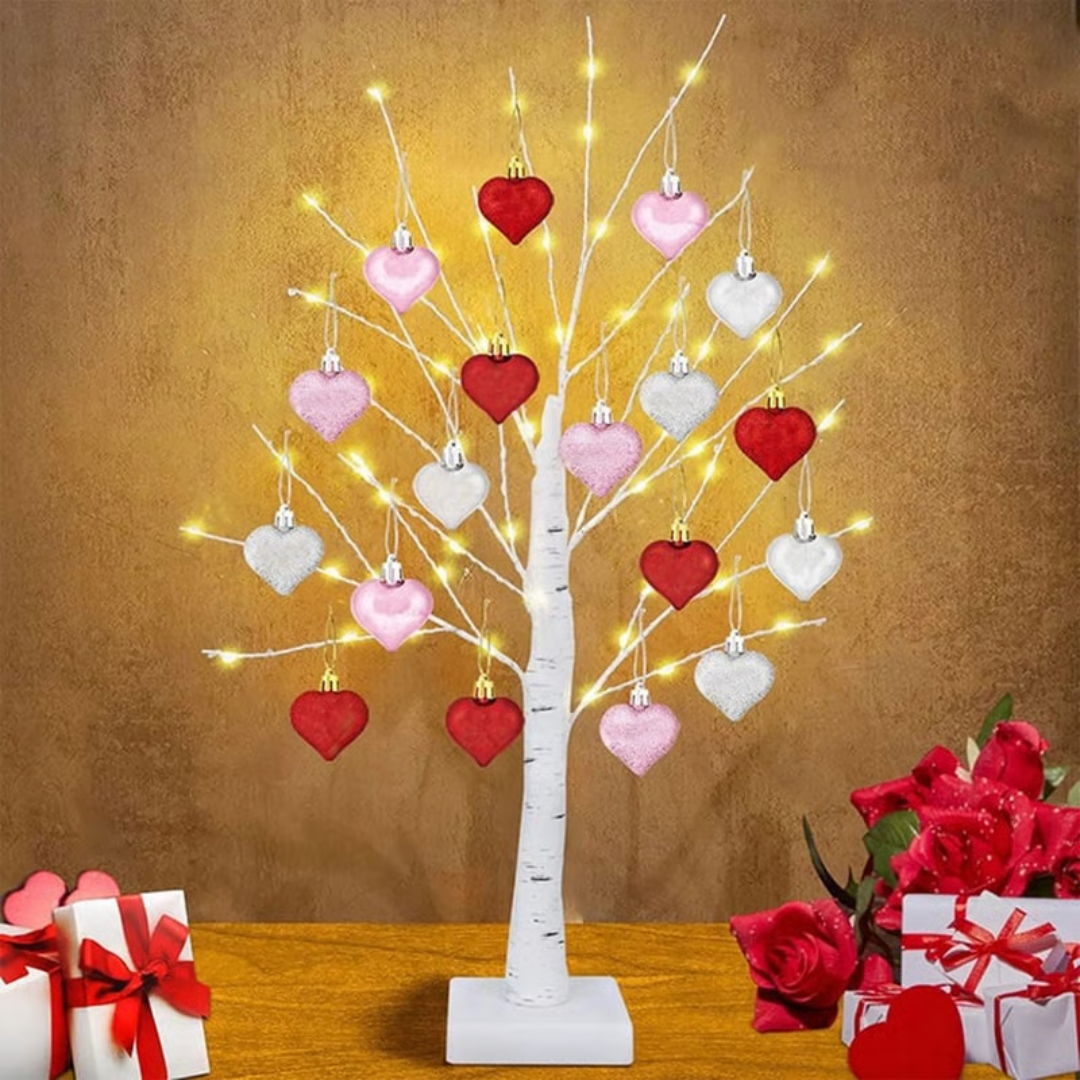LED Birch Tree 60cm Warm White Light Heart Decoration Mood Lamp Table Decorative Lighting Living Room Interior | Sansoti