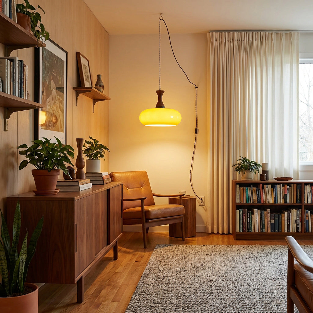 Amber glazen hanglamp – warme sfeerverlichting voor woonkamer en eetkamer | Sansoti