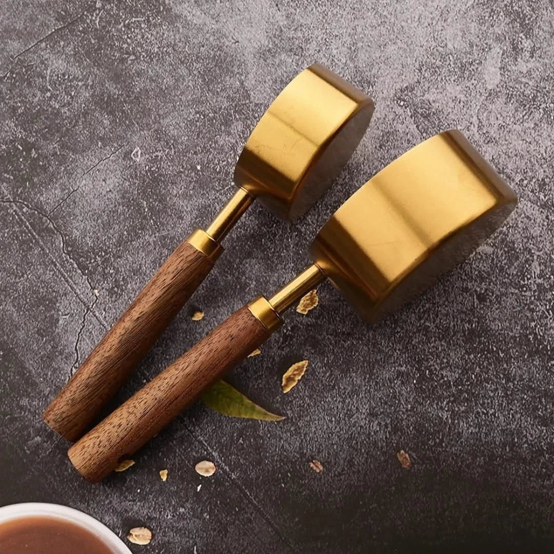 Messlöffel mit Holzgriff, 5-teiliges Set, Küchenlöffel aus Edelstahl zum Backen, Kochen und Abmessen, Premium | Sansoti