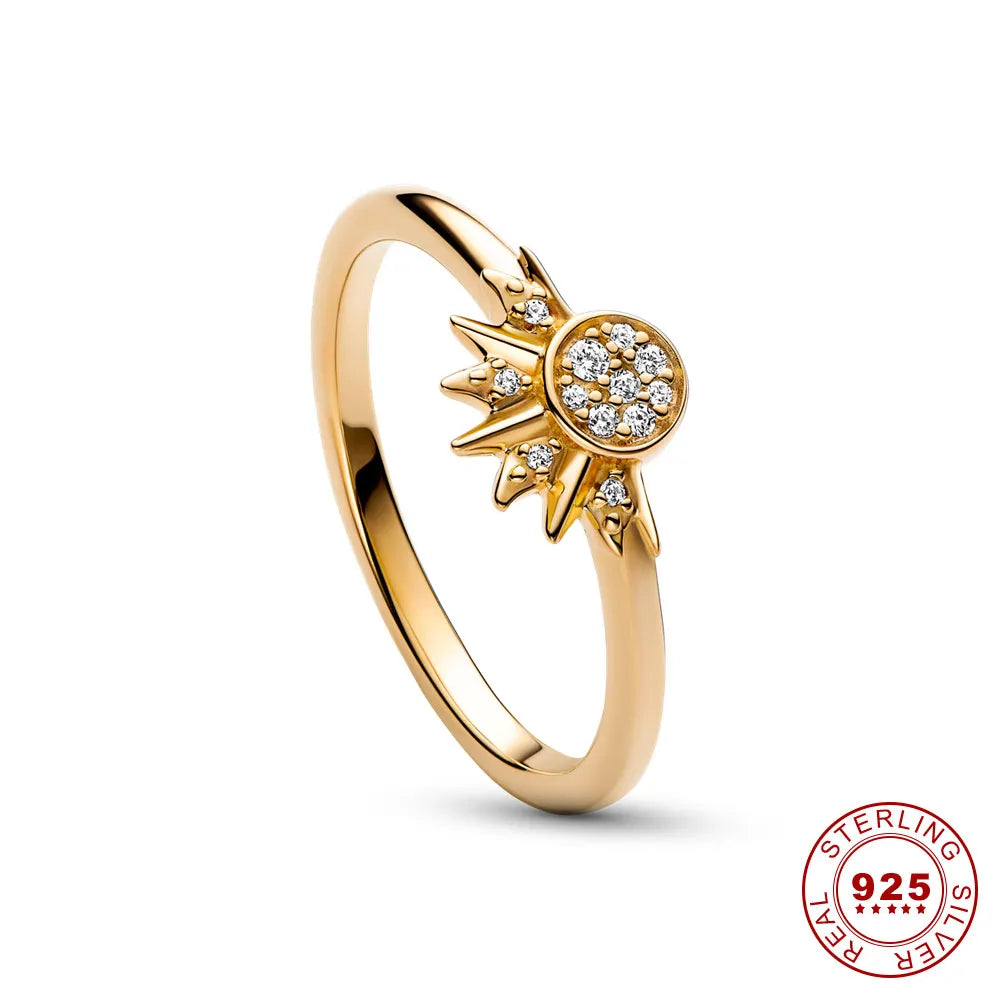 Zon en Maan Ring Set 925 Sterling Zilver met Kristal Verstelbare Ringen Goud en Zilver | Sansoti