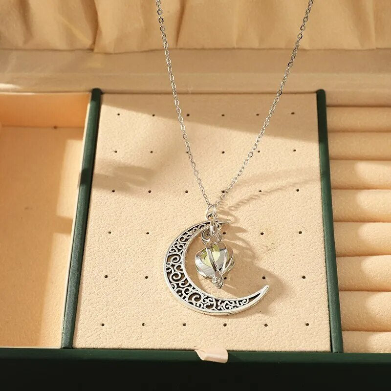 Maansteen Hanger Ketting Zilverkleurig Edelstaal Vrouwensieraad Etherische Glans Intuïtie Symbool | Sansoti