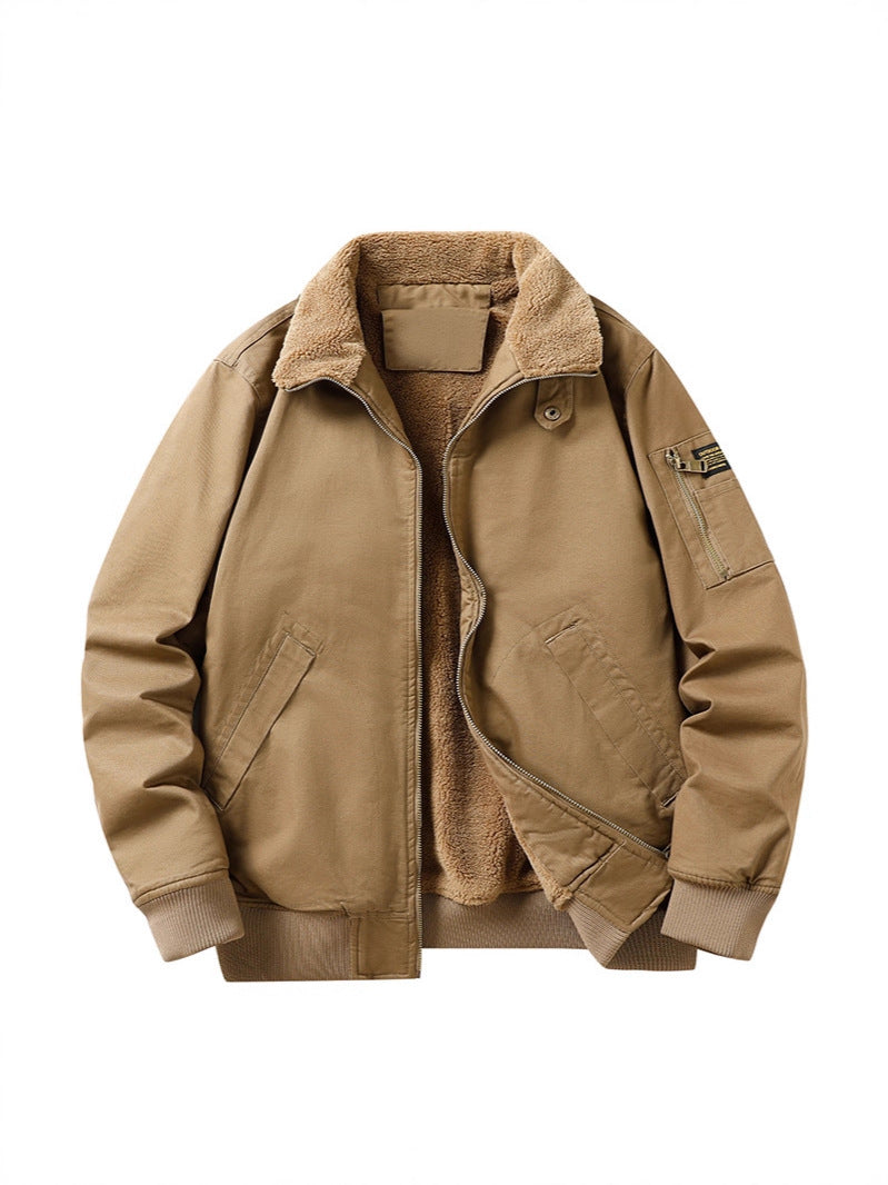 Bomberjack für Herren mit Teddyfutter, Reißverschluss, Rippbündchen, Ärmeltaschen, lässige Winterjacke mit Fleecekragen, warm und bequem | Sansoti