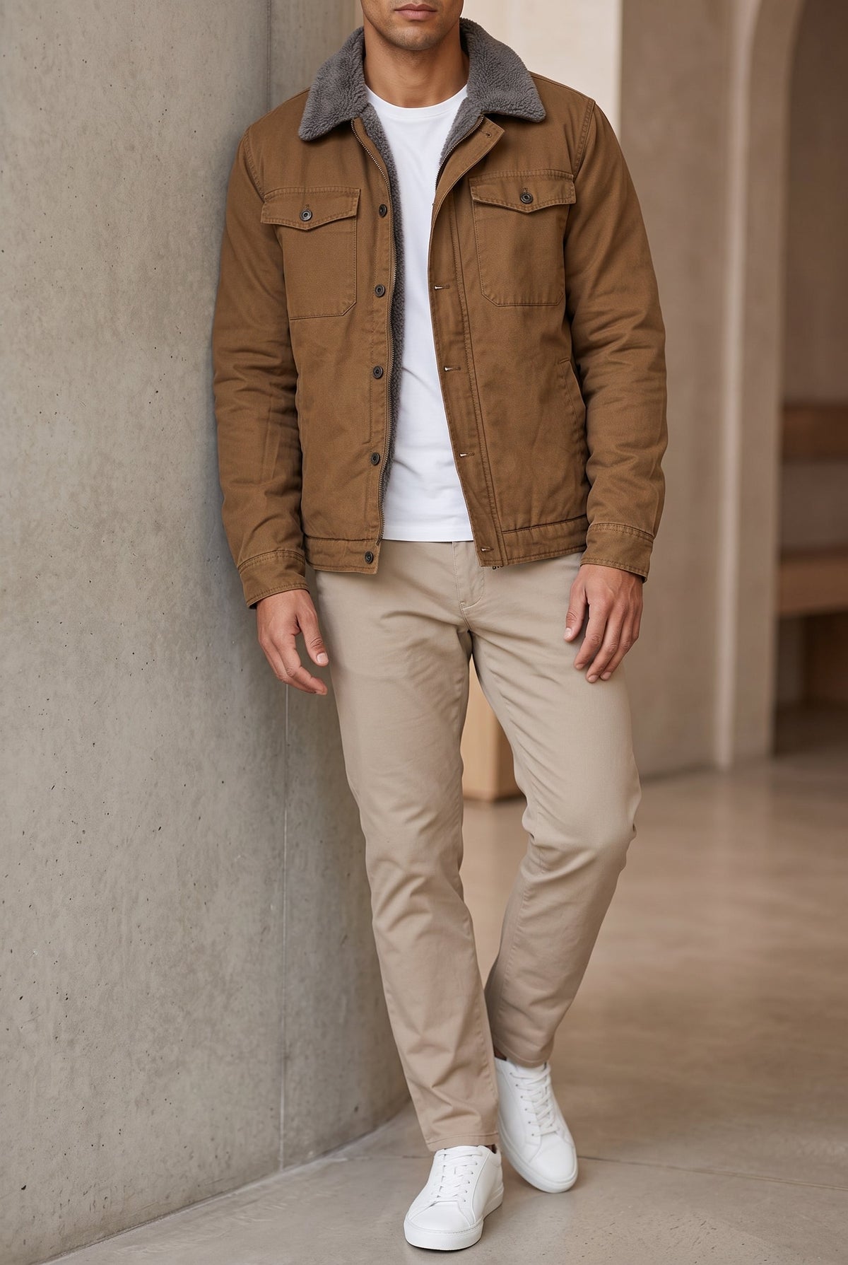 Herren-Wildlederjacke mit Westernkragen, hüftlang, Knopfverschluss, lässig, Smart Casual, stilvoll, Braun, Schwarz, Grau, Grün | Sansoti
