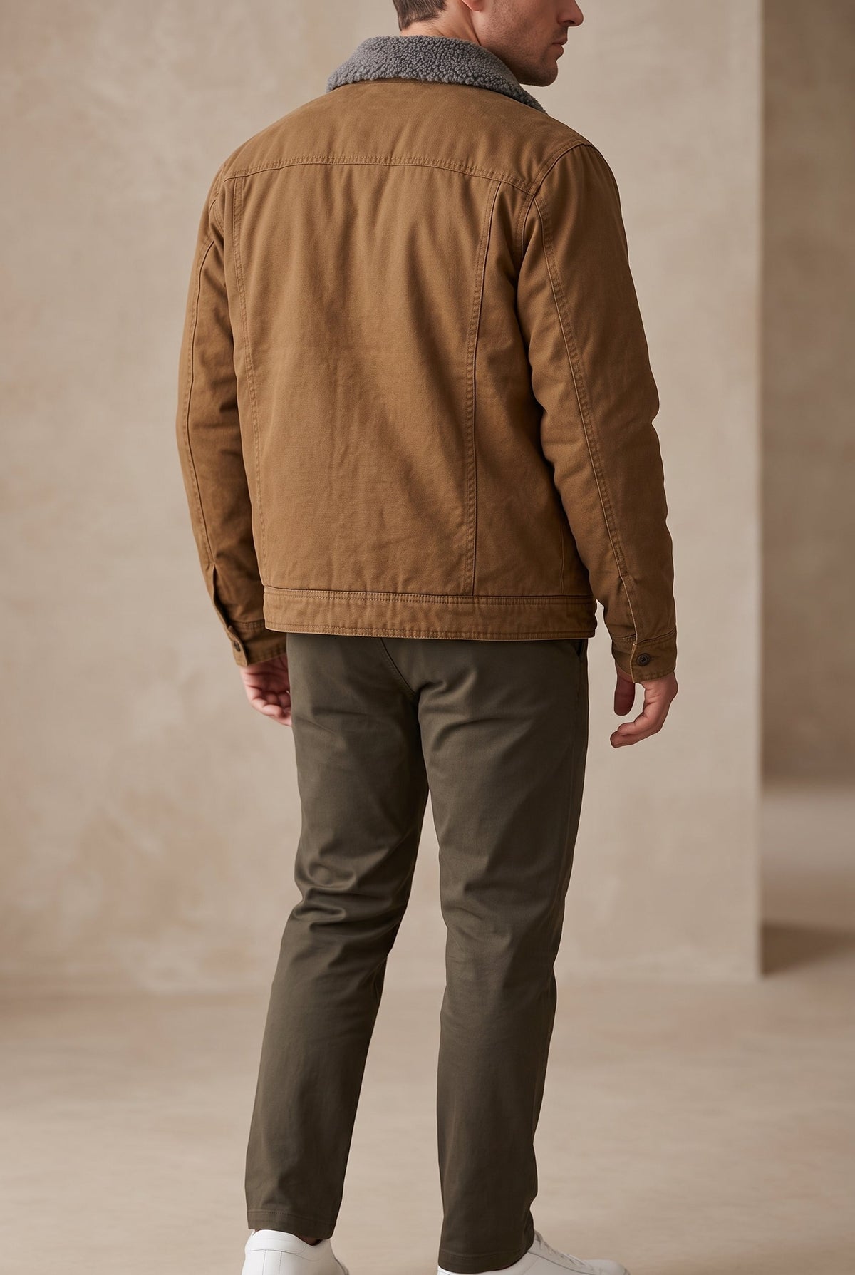 Herren-Wildlederjacke mit Westernkragen, hüftlang, Knopfverschluss, lässig, Smart Casual, stilvoll, Braun, Schwarz, Grau, Grün | Sansoti