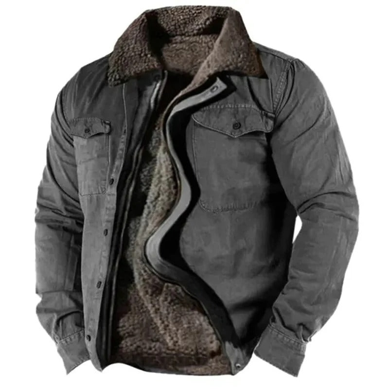 Herren-Wildlederjacke mit Westernkragen, hüftlang, Knopfverschluss, lässig, Smart Casual, stilvoll, Braun, Schwarz, Grau, Grün | Sansoti