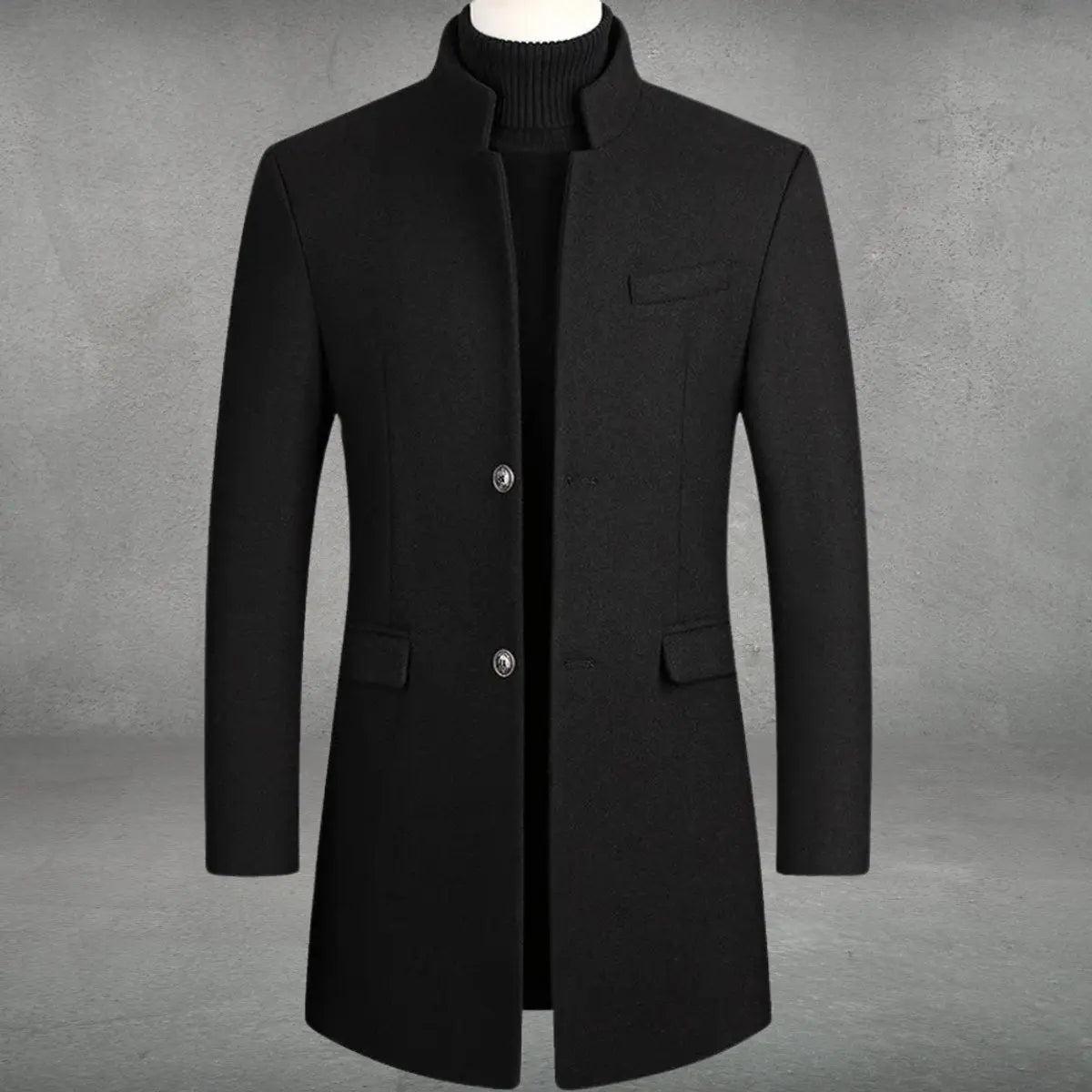 Wollener Herrenmantel mit Stehkragen, schlanke Passform, geschäftlich elegant, klassisches Wintermodell | Sansoti