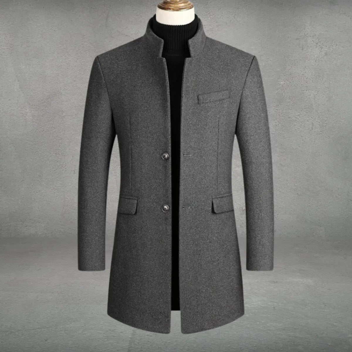 Wollener Herrenmantel mit Stehkragen, schlanke Passform, geschäftlich elegant, klassisches Wintermodell | Sansoti