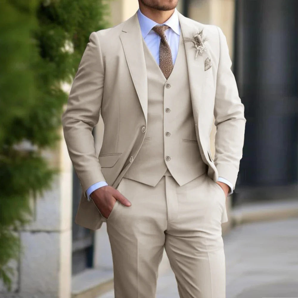 Costume trois pièces pour homme, coupe slim, avec veste, gilet et pantalon, pour affaires, smoking ou mariage, noir, beige, gris | Sansoti