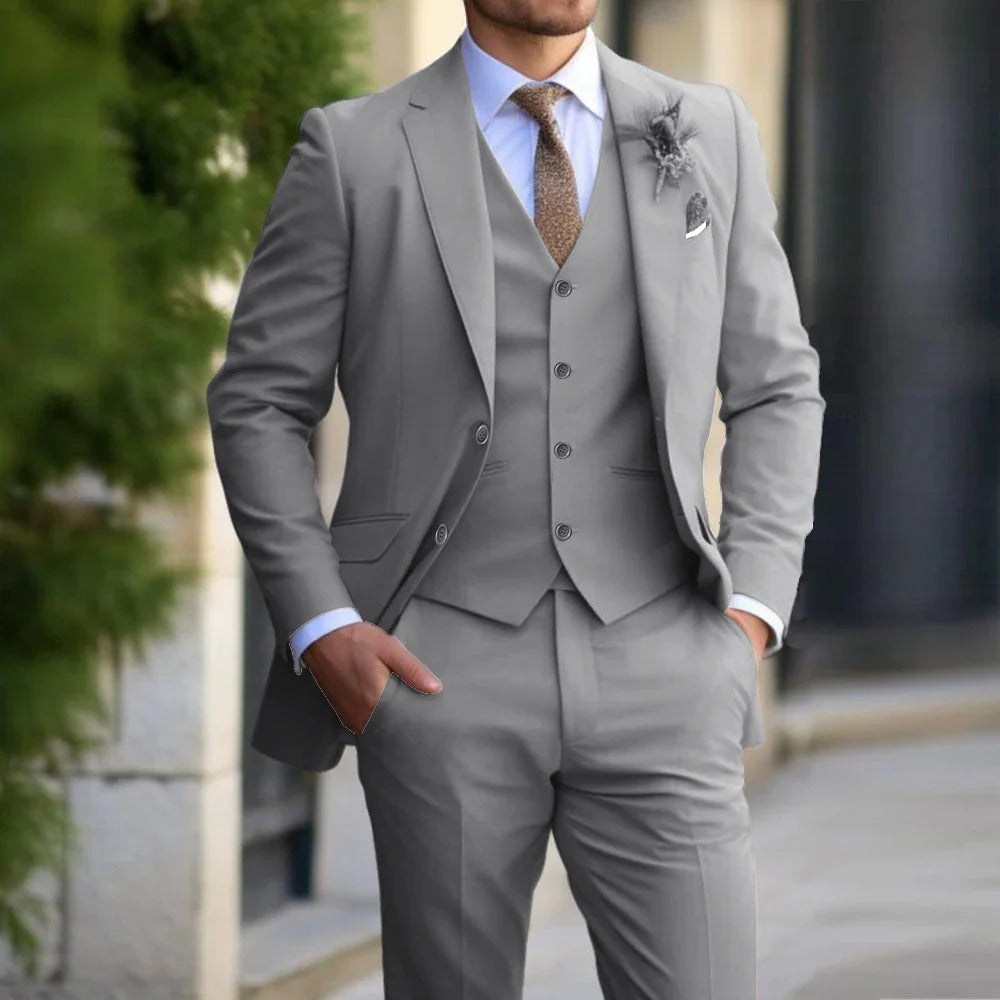 Costume trois pièces pour homme, coupe slim, avec veste, gilet et pantalon, pour affaires, smoking ou mariage, noir, beige, gris | Sansoti
