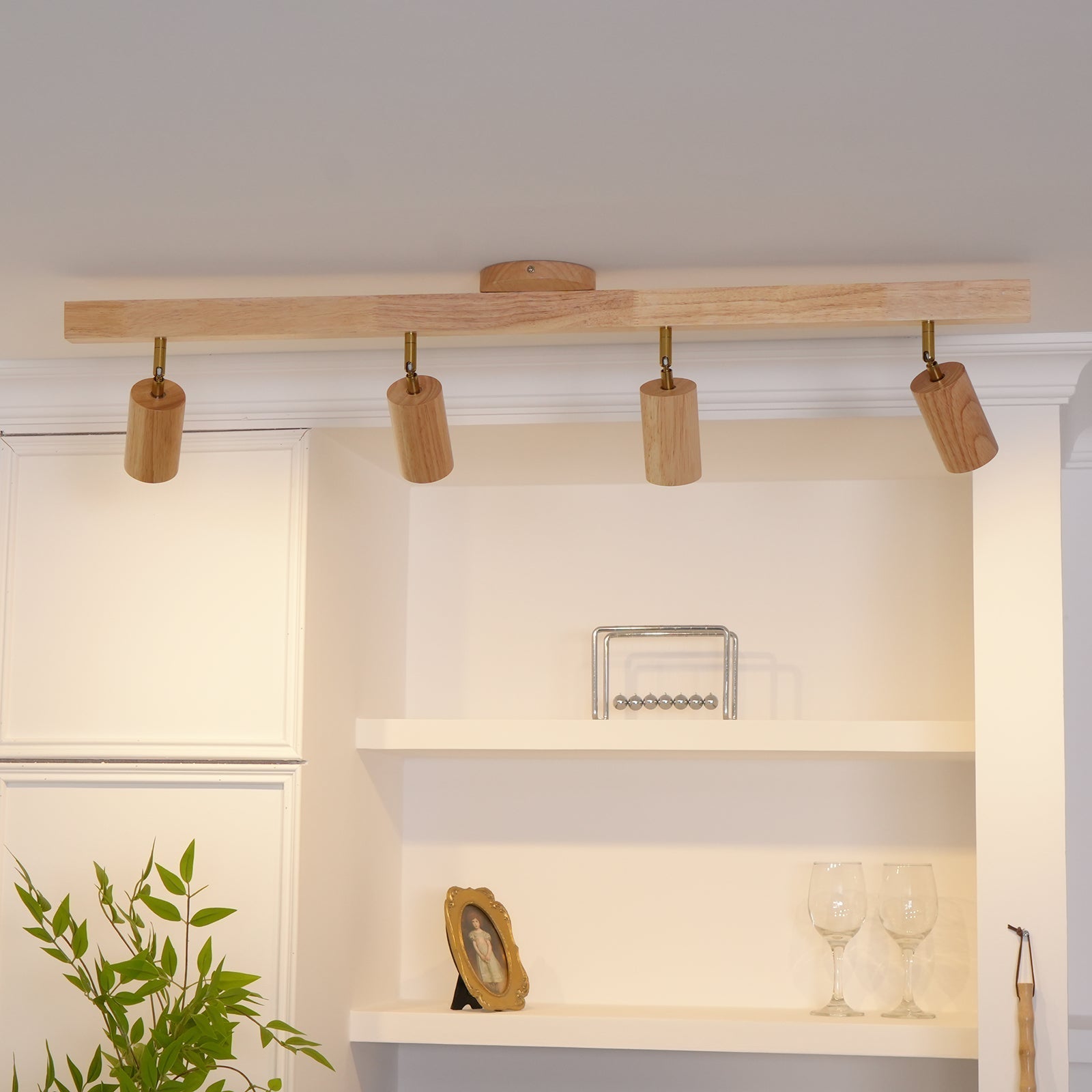Holz Schienendeckenleuchte LED Holzoptik Gold Verstellbare Spots Wohnzimmer Küche Flur Skandinavisch Modern | Restfield