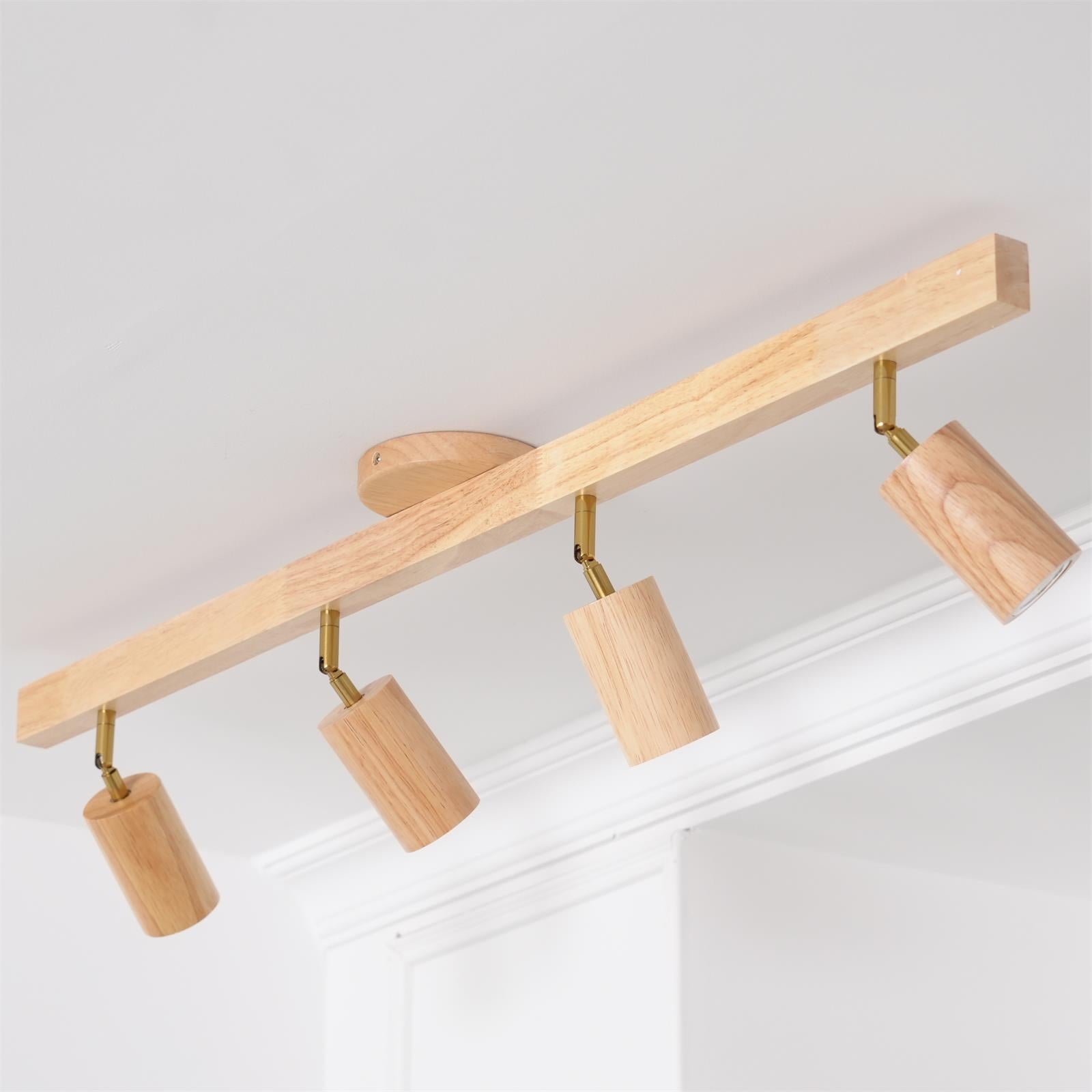 Holz Schienendeckenleuchte LED Holzoptik Gold Verstellbare Spots Wohnzimmer Küche Flur Skandinavisch Modern | Restfield