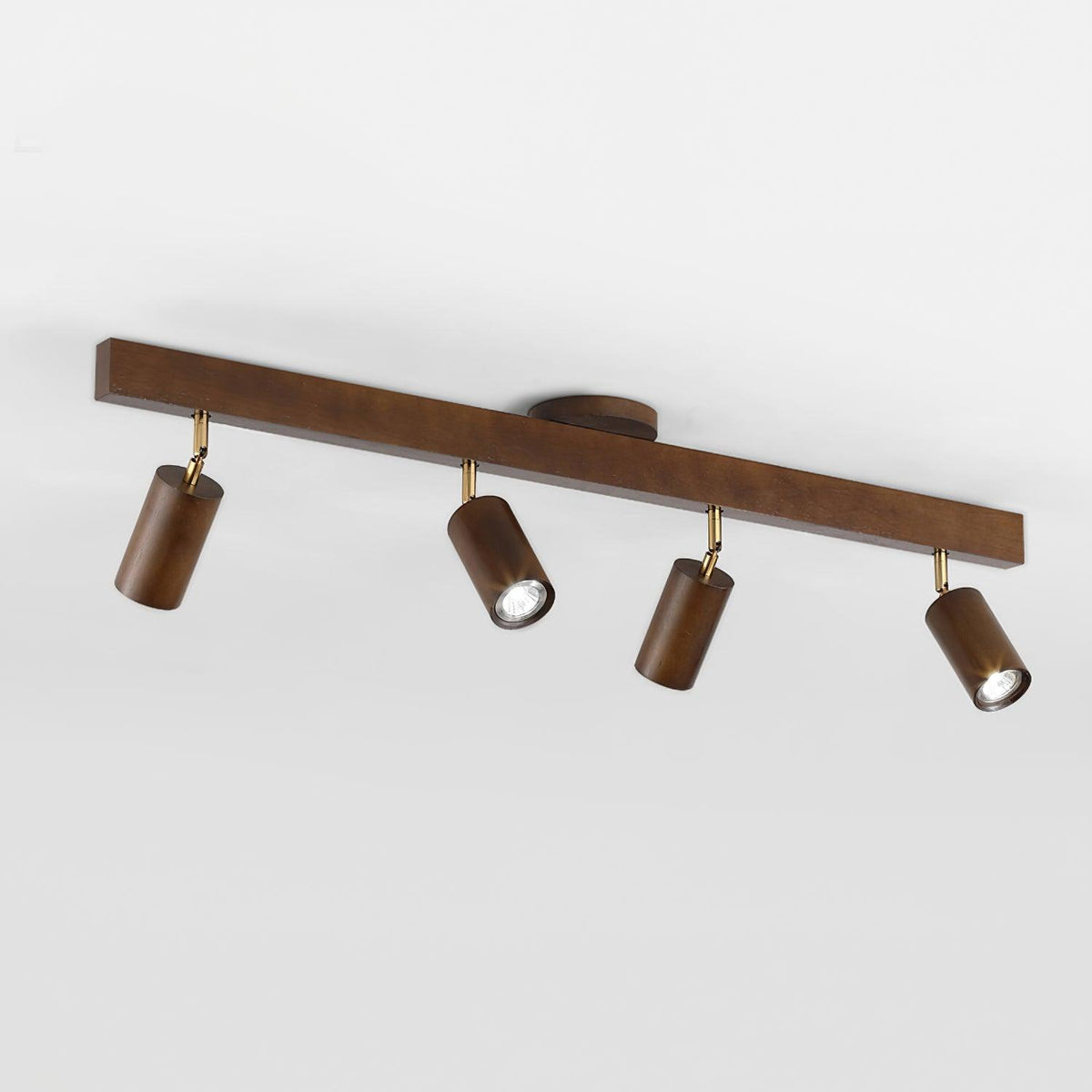 Plafonnier en bois 2-5 spots en noyer doré réglables au design moderne et industriel pour salon et cuisine | Sansoti