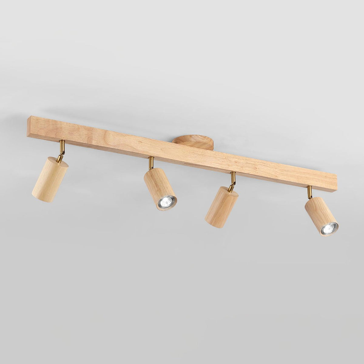 Plafonnier sur rail en bois à 2-5 spots orientables, lumière chaude, cuisine, salon, design industriel, projecteurs | Sansoti