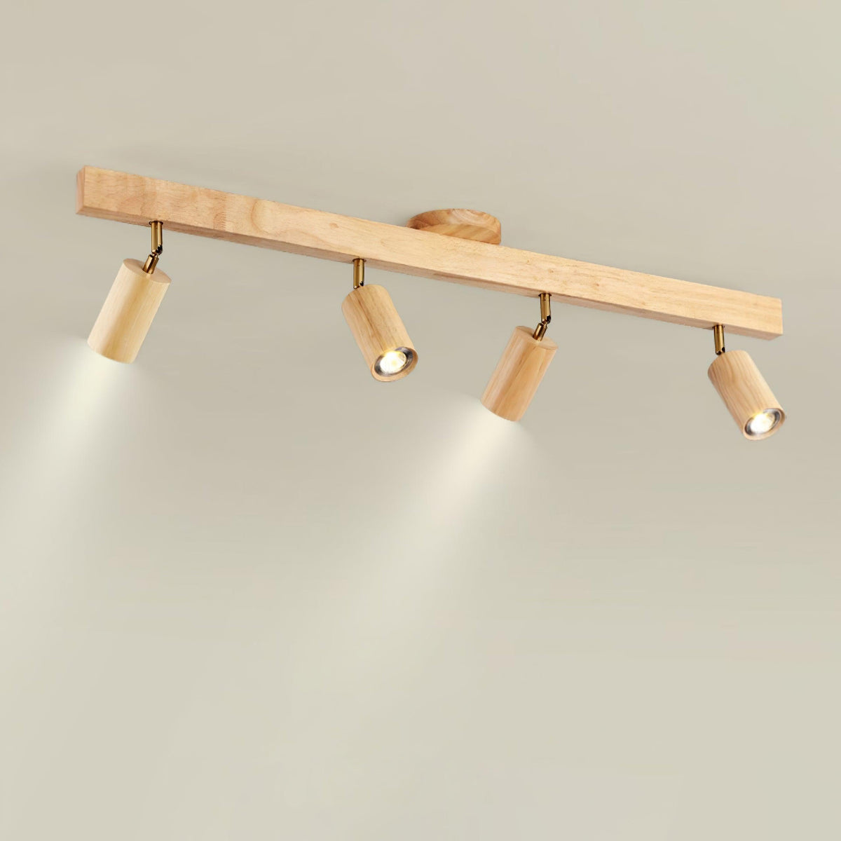 Plafonnier sur rail en bois à 2-5 spots orientables, lumière chaude, cuisine, salon, design industriel, projecteurs | Sansoti