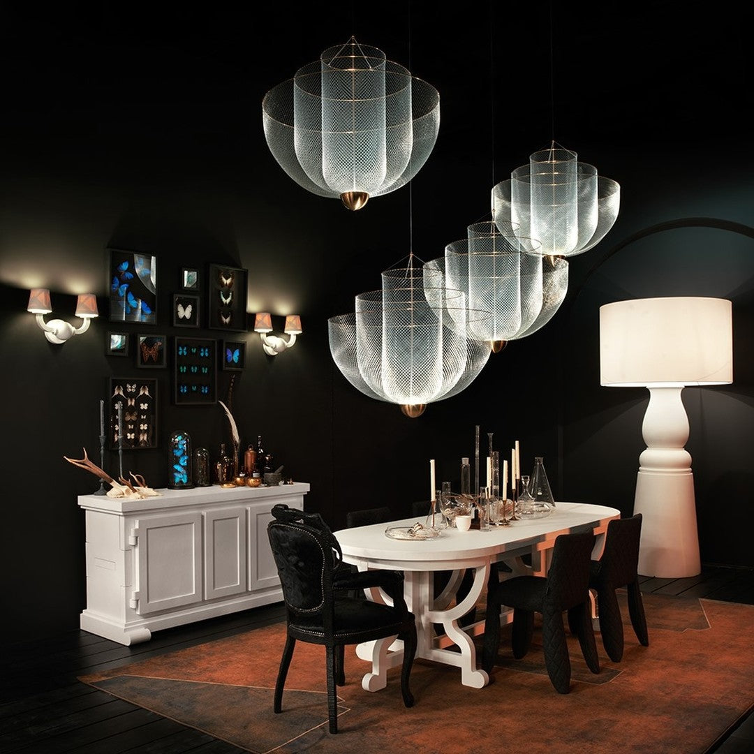 Geometrische Metalen Kroonluchter met Geïntegreerde LED en Messing Accenten – Drie Gelaagde Designlamp | Sansoti