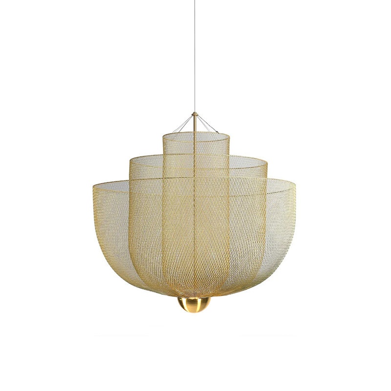 Geometrische Metalen Kroonluchter met Geïntegreerde LED en Messing Accenten – Drie Gelaagde Designlamp | Sansoti