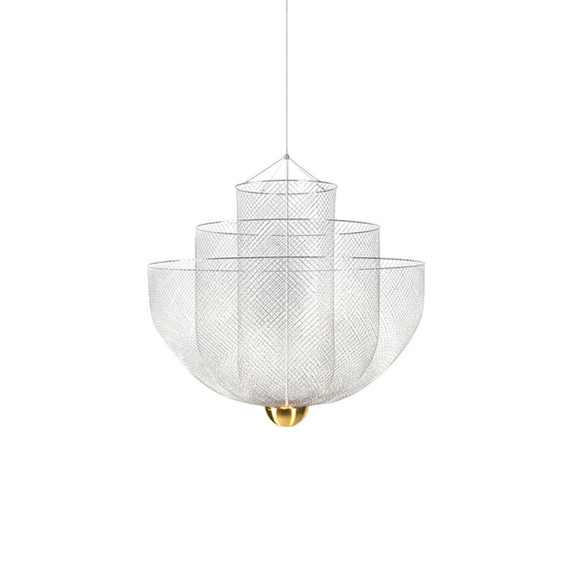 Geometrische Metalen Kroonluchter met Geïntegreerde LED en Messing Accenten – Drie Gelaagde Designlamp | Sansoti