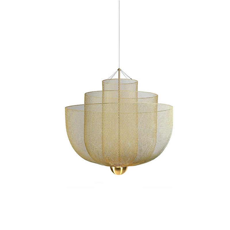 Geometrische Metalen Kroonluchter met Geïntegreerde LED en Messing Accenten – Drie Gelaagde Designlamp | Sansoti