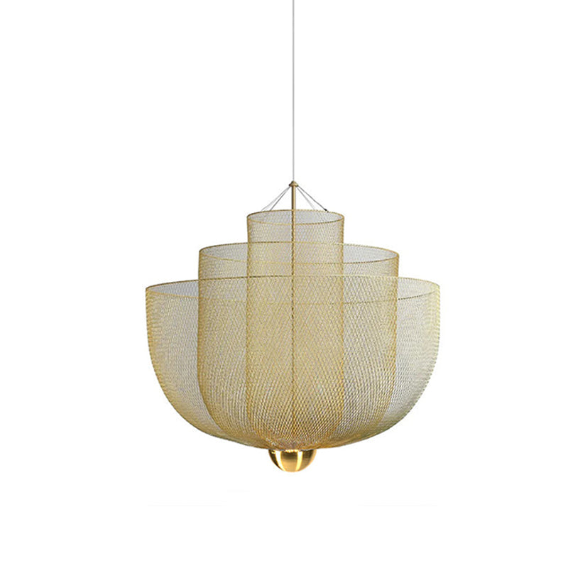 Geometrische Metalen Kroonluchter met Geïntegreerde LED en Messing Accenten – Drie Gelaagde Designlamp | Sansoti