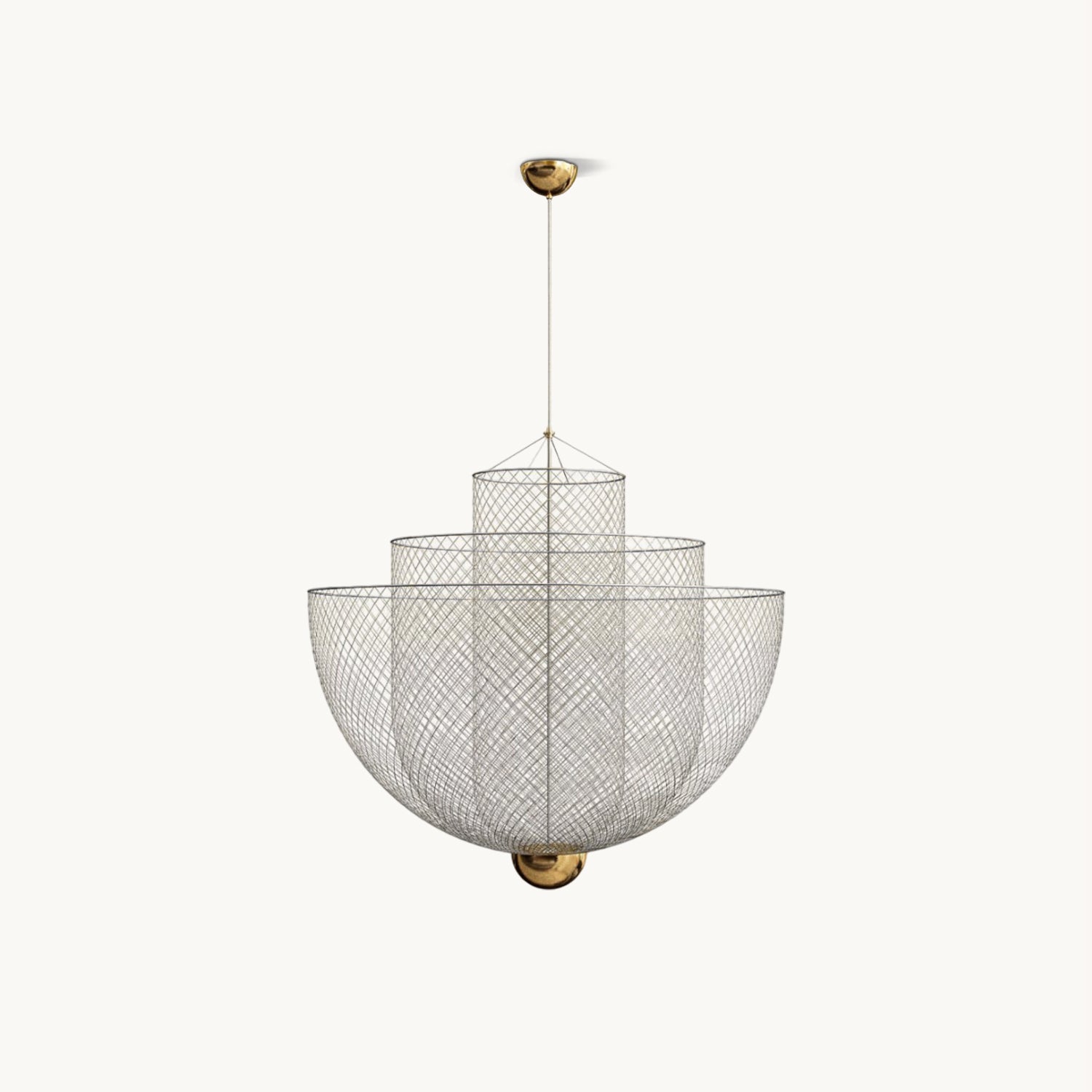 Geometrische Metalen Kroonluchter met Geïntegreerde LED en Messing Accenten – Drie Gelaagde Designlamp | Sansoti